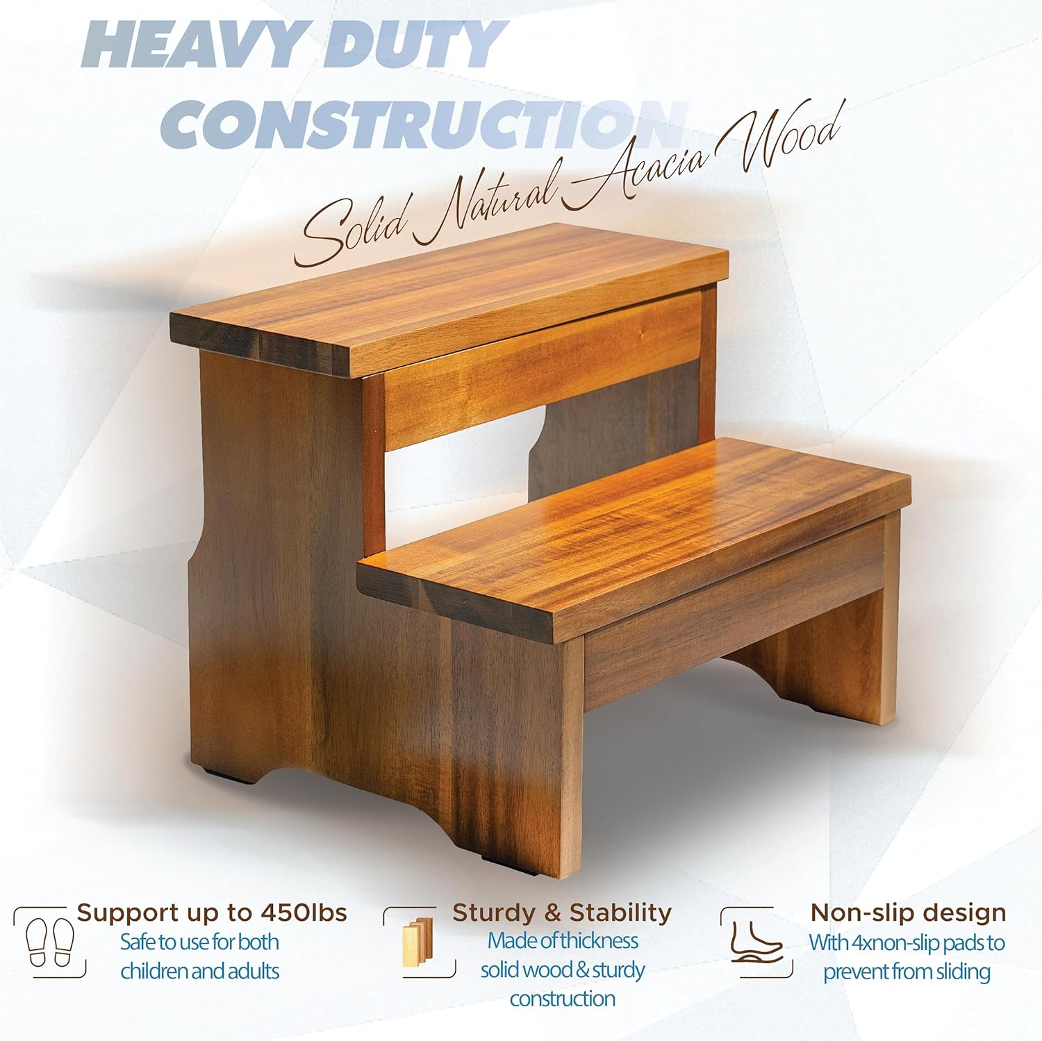 Taburete de madera de dos escalones, taburete resistente de 2 escalones para adultos y niños, soporta hasta 450 libras para Kichenbañomesita de