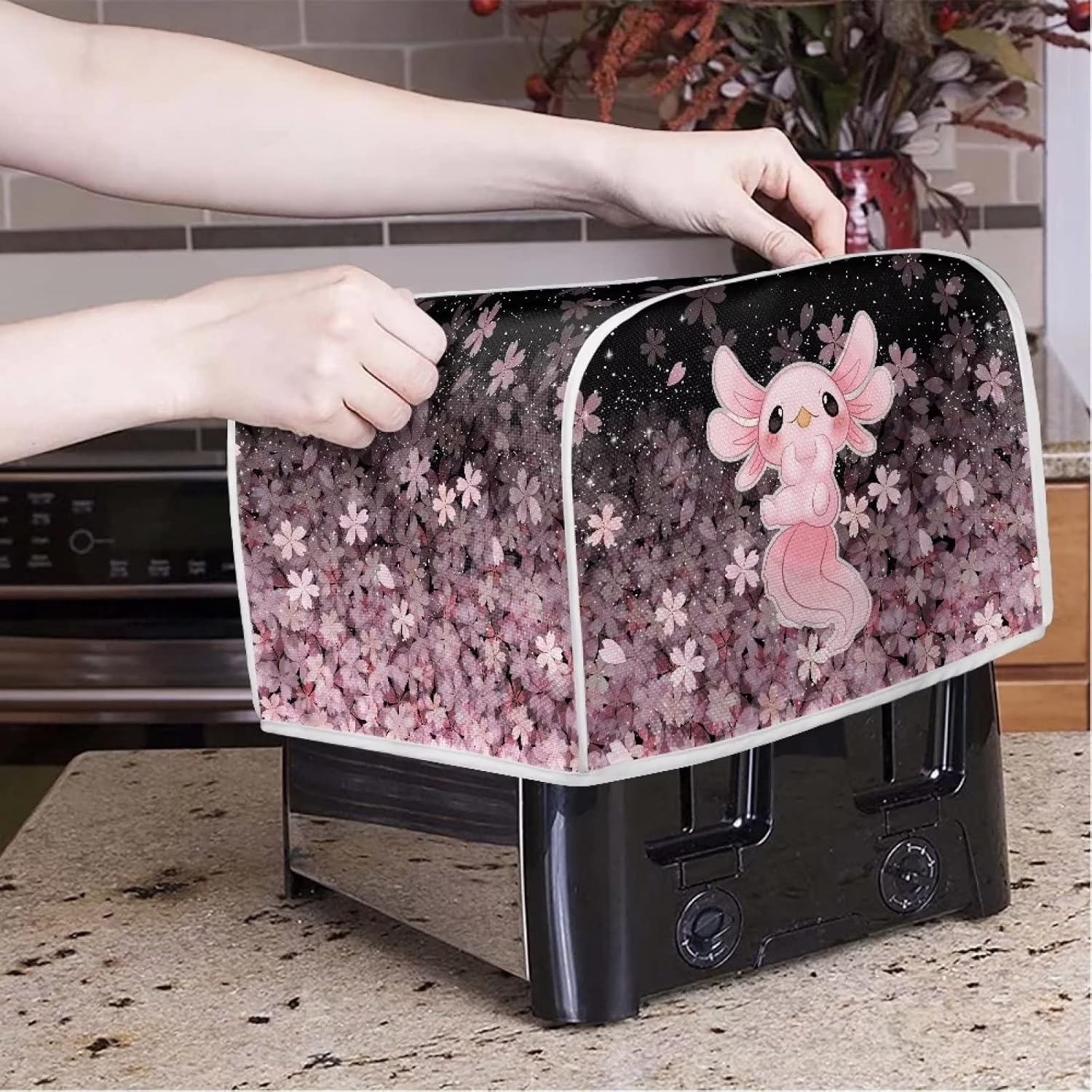 ZFRXIGN Cubierta para tostadora de ajolote de flores, cubierta para electrodomésticos pequeños, cubierta para tostadora, decoración de cocina, bolsa