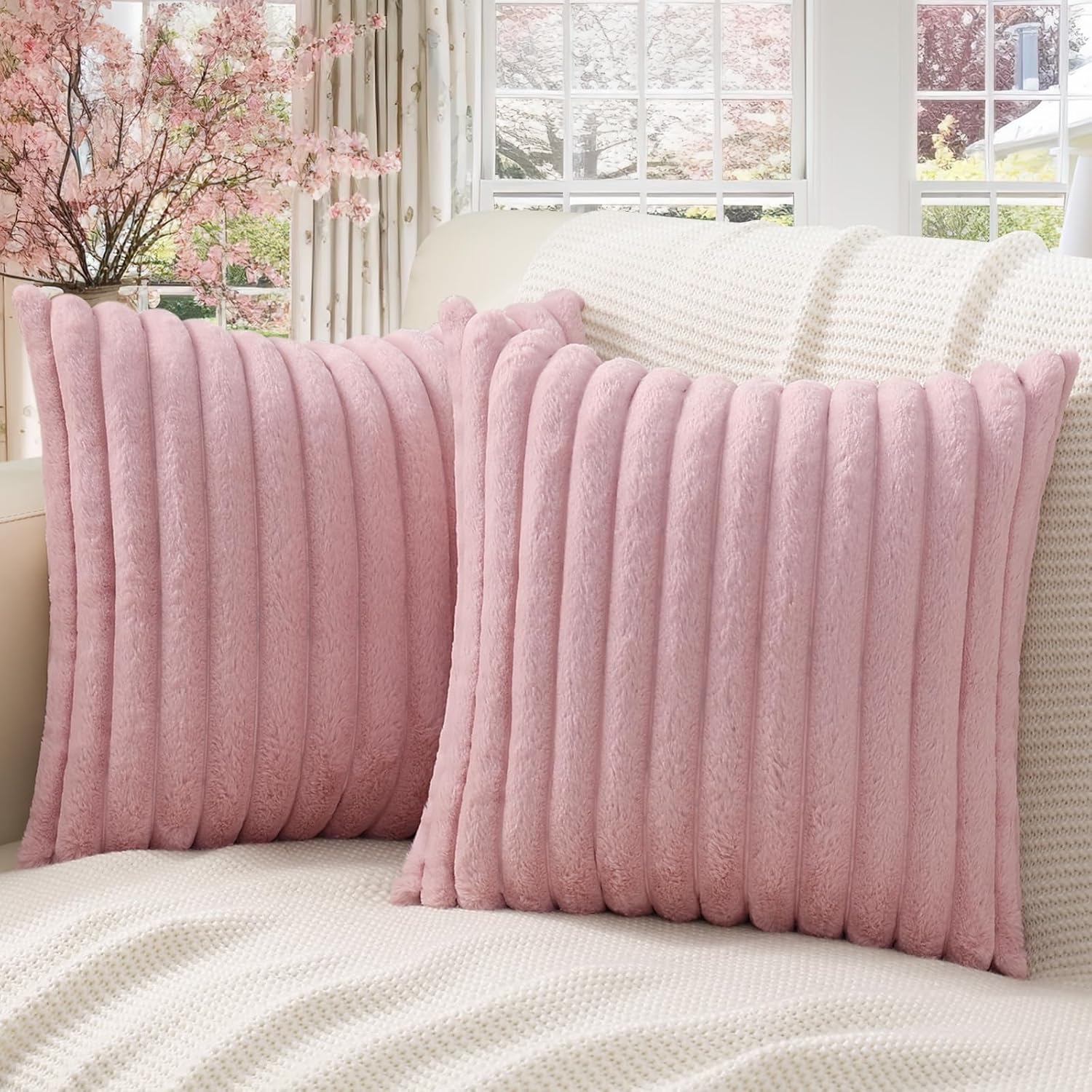 Pallene Juego de 2 fundas de almohada de felpa de piel sintética de 18 x 18 pulgadas, fundas de almohada decorativas de Navidad suaves y esponjosas