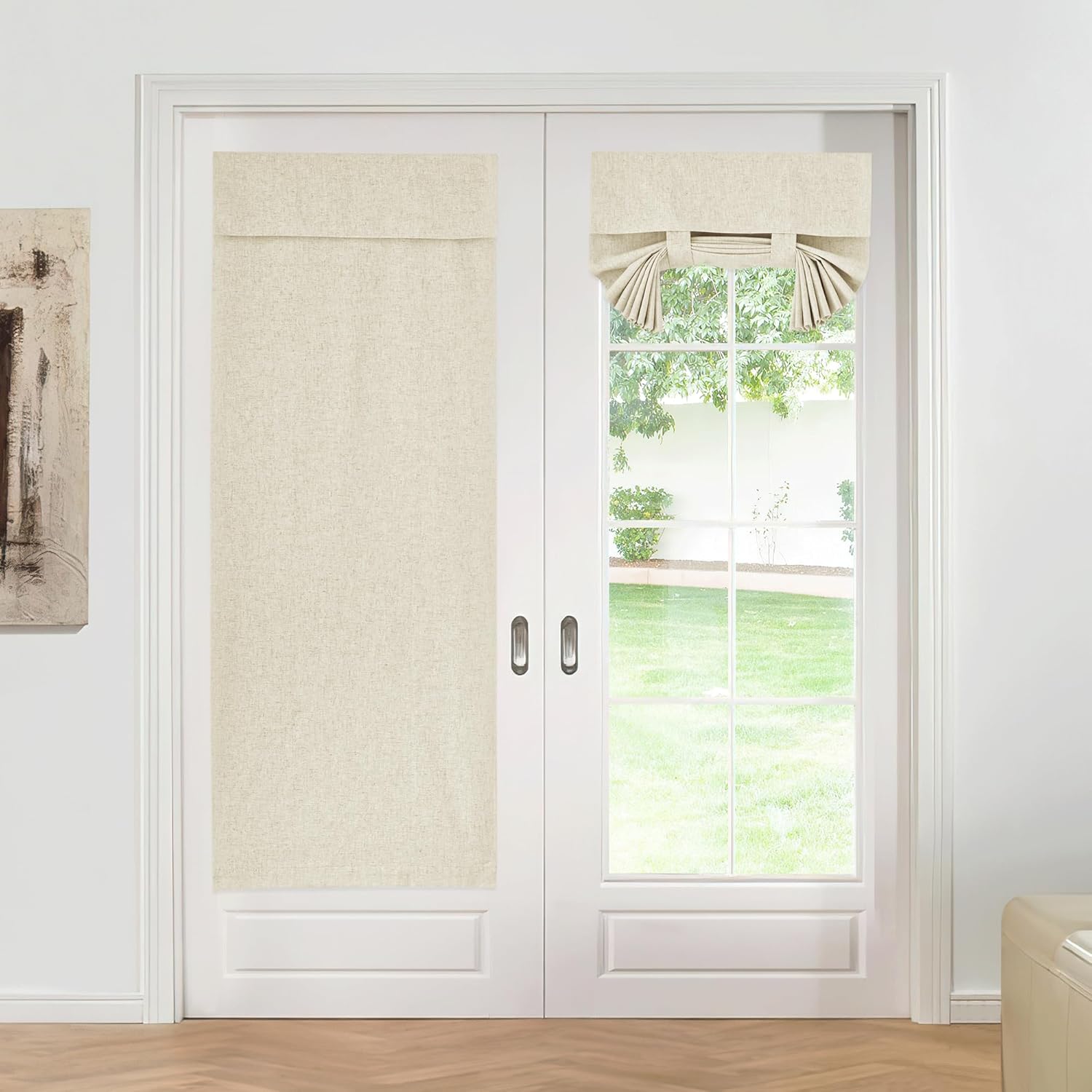 KGORGE Cortinas de puerta francesa para ventana de puerta de cristal, persianas de puerta francesa 100% opacas texturizadas, cortina autoadhesiva