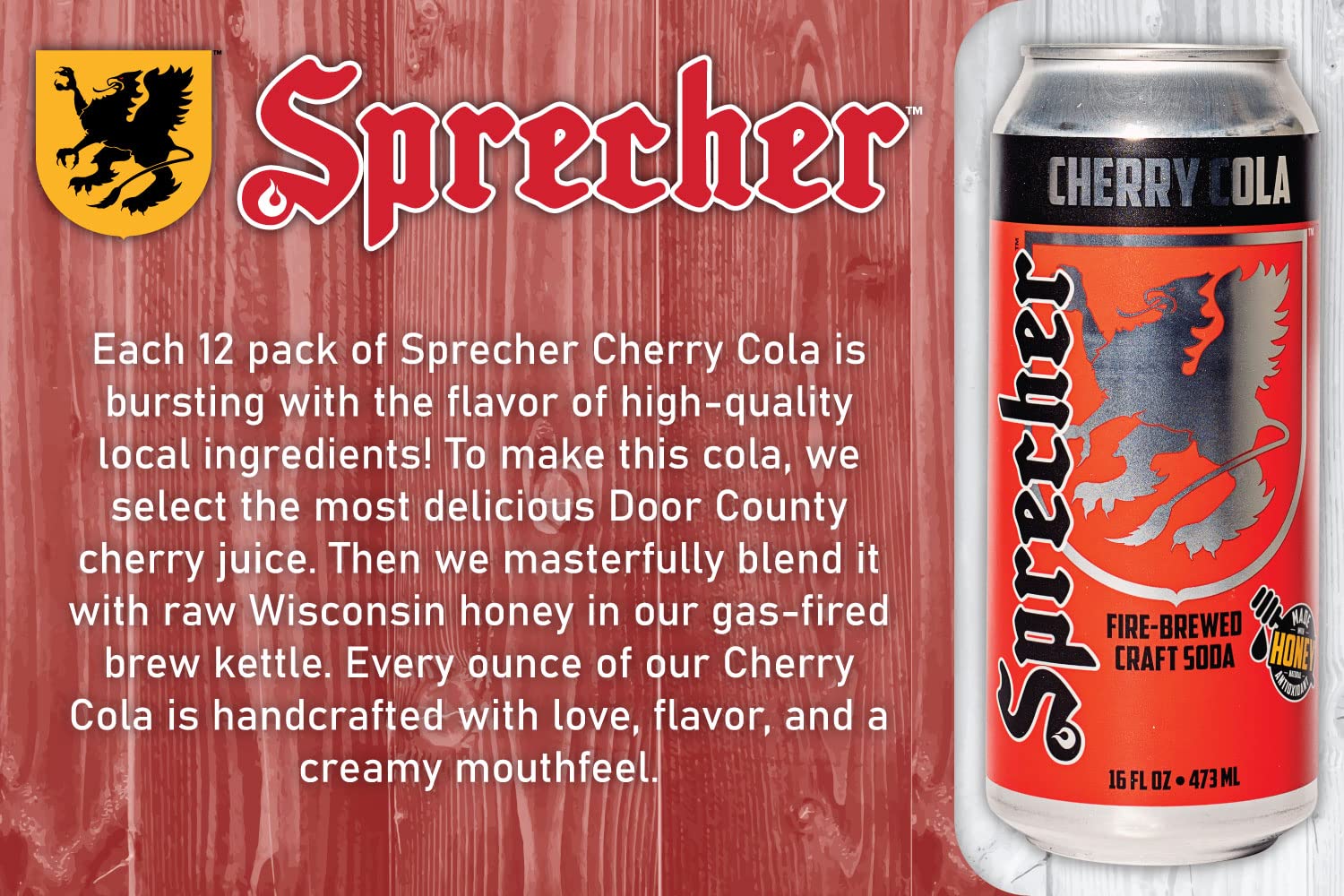 Sprecher Cherry Cola, gran sabor, hecho a mano, elaborado al fuego, gourmet, soda artesanal, lata de 16 onzas, paquete de 12