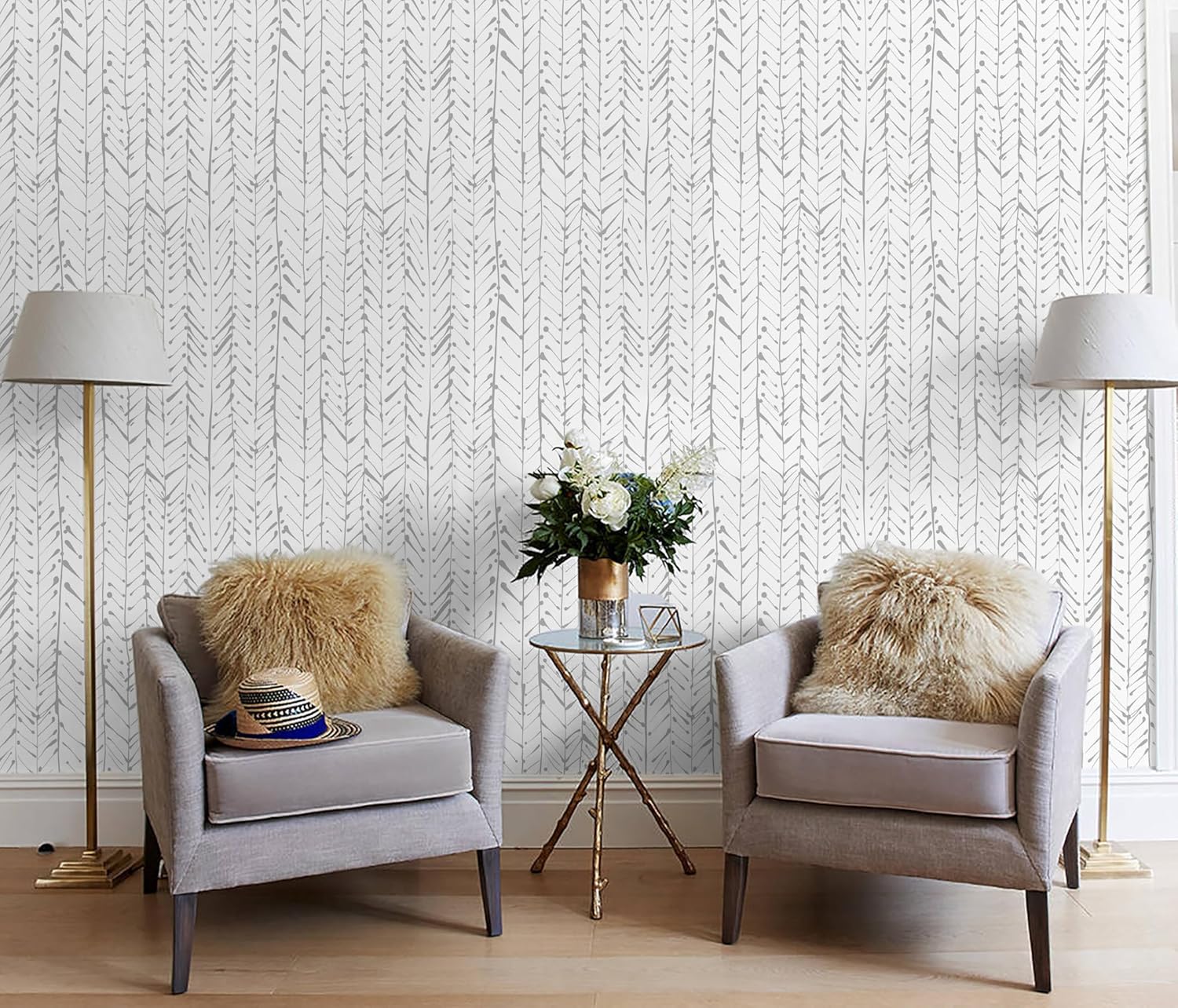 Guvana Papel tapiz de espiga gris y blanco, papel de contacto autoadhesivo a rayas, papel tapiz de despegar y pegar, papel tapiz extraíble para