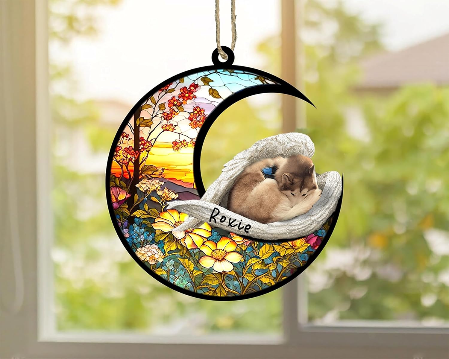Husky personalizado – 1 Atrapasoles conmemorativo para perros, husky bronceado y blanco_1 adorno de Navidad con nombre, atrapasueños de mascotas,