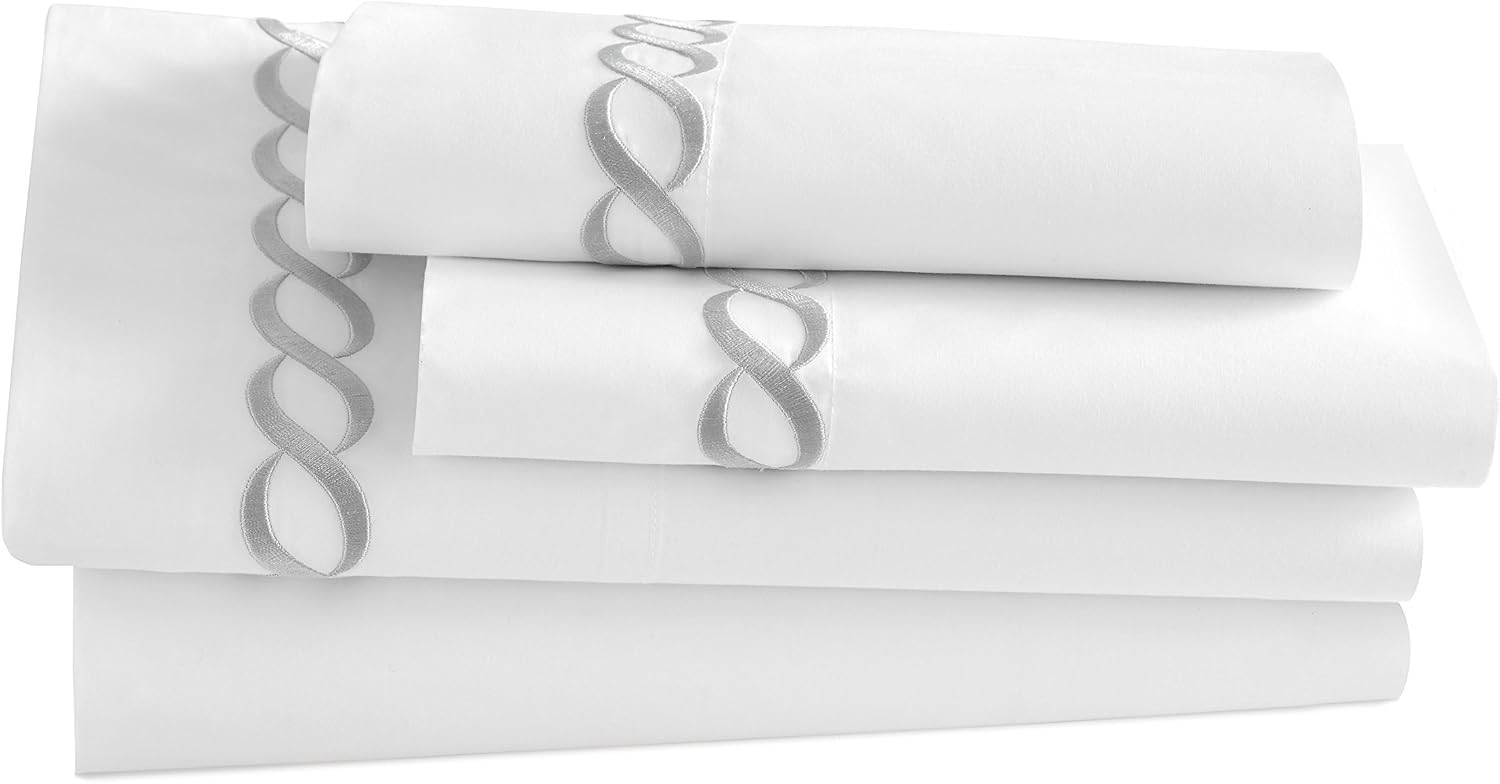 Kassatex Catena Bedding Collection – Sábana encimera tamaño King, color plateado