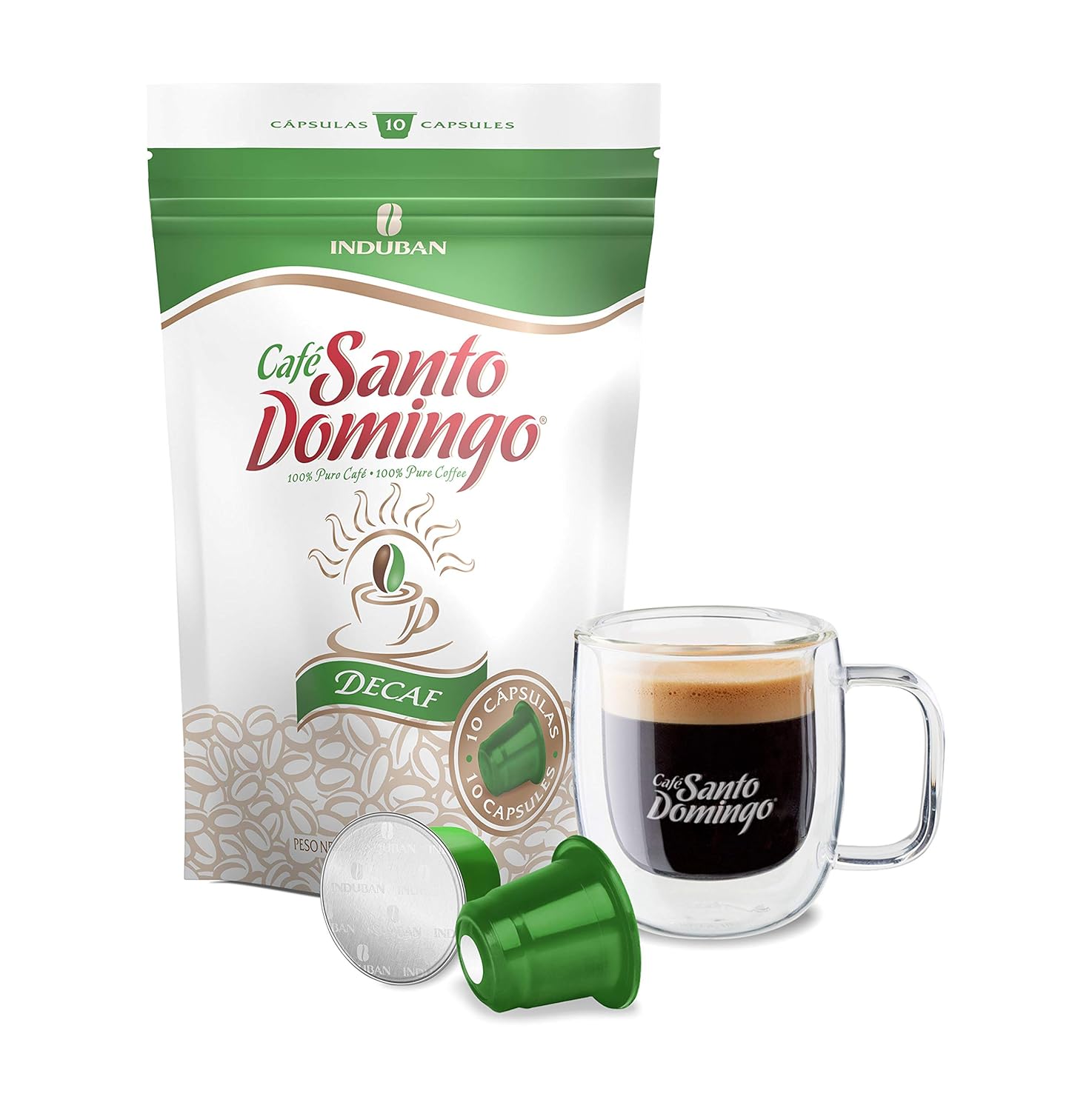 Cápsulas de café descafeinado Santo Domingo – Compatible con cafeteras originales Nespresso, producto de la República Dominicana (50 unidades)