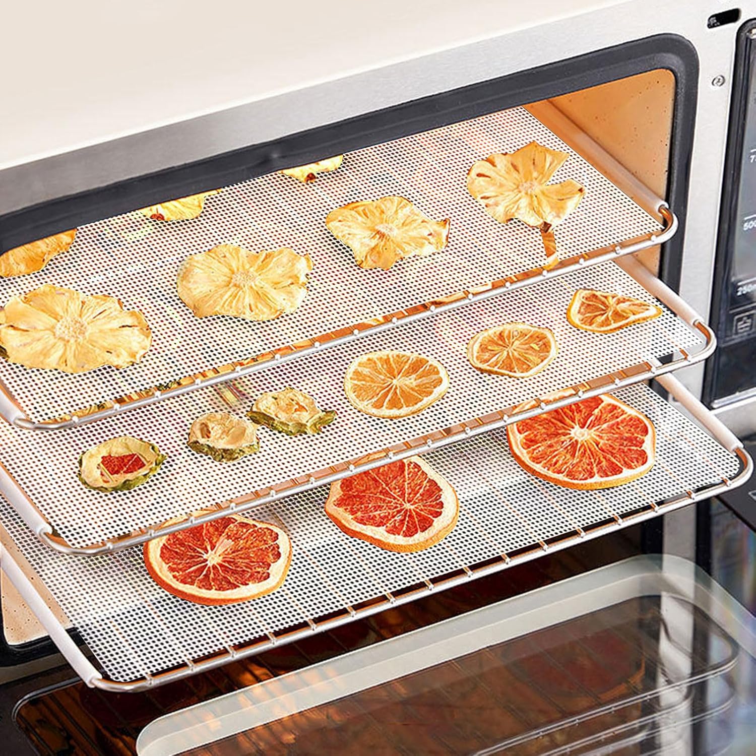 GeeRic 5 hojas de deshidratador de silicona, juego de deshidratador de alimentos reutilizables, 14 x 14 pulgadas congelador cuadrado