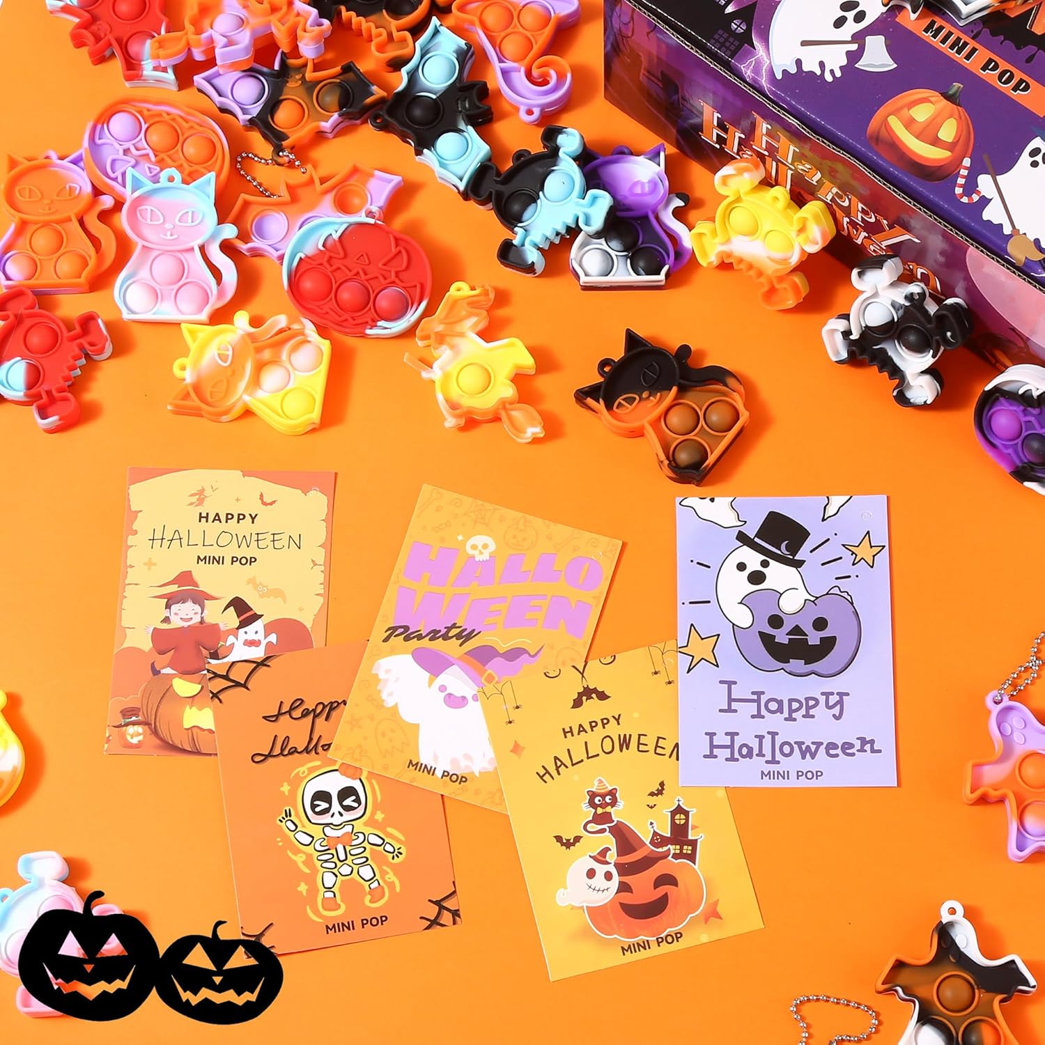 Mini juguete para ansiedad de Halloween, suministros de recuerdos de fiesta de Halloween, mini llavero para reventar, bolsas de regalo, alivio del
