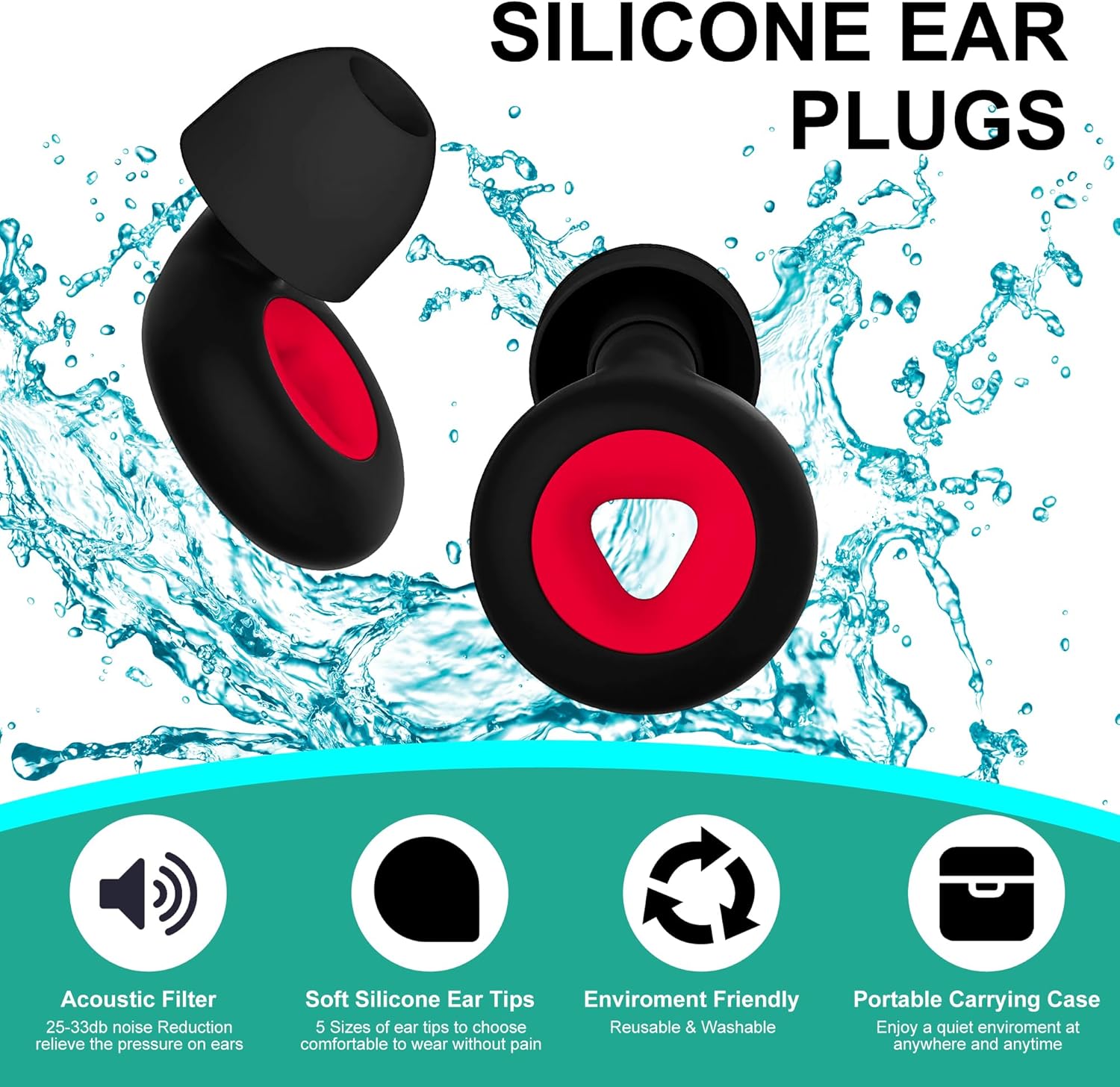 Tapones para los oídos para reducir el ruido, tapones para los oídos para dormir, 6 almohadillas en SML, protección auditiva reutilizable en