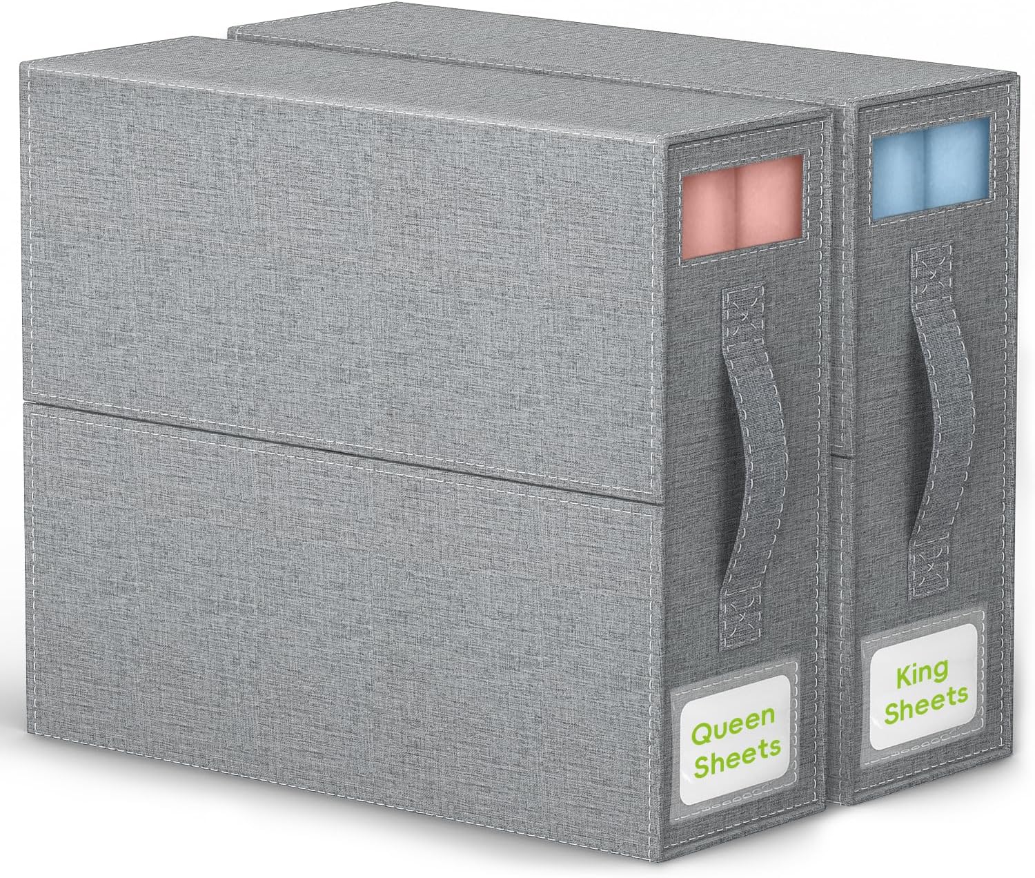 Feverdes SheetCube – Organizadores de sábanas y almacenamiento, paquete de 2 (tamaño Queen o King) plegable, con cremallera, para sábanas, fundas de
