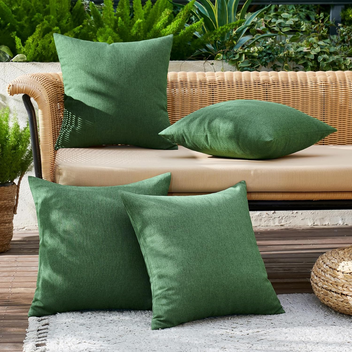 MIULEE Paquete de 4 fundas de almohada decorativas para exteriores, impermeables, de lino, para patio, jardín, tienda de campaña, balcón, sofá, 18 x