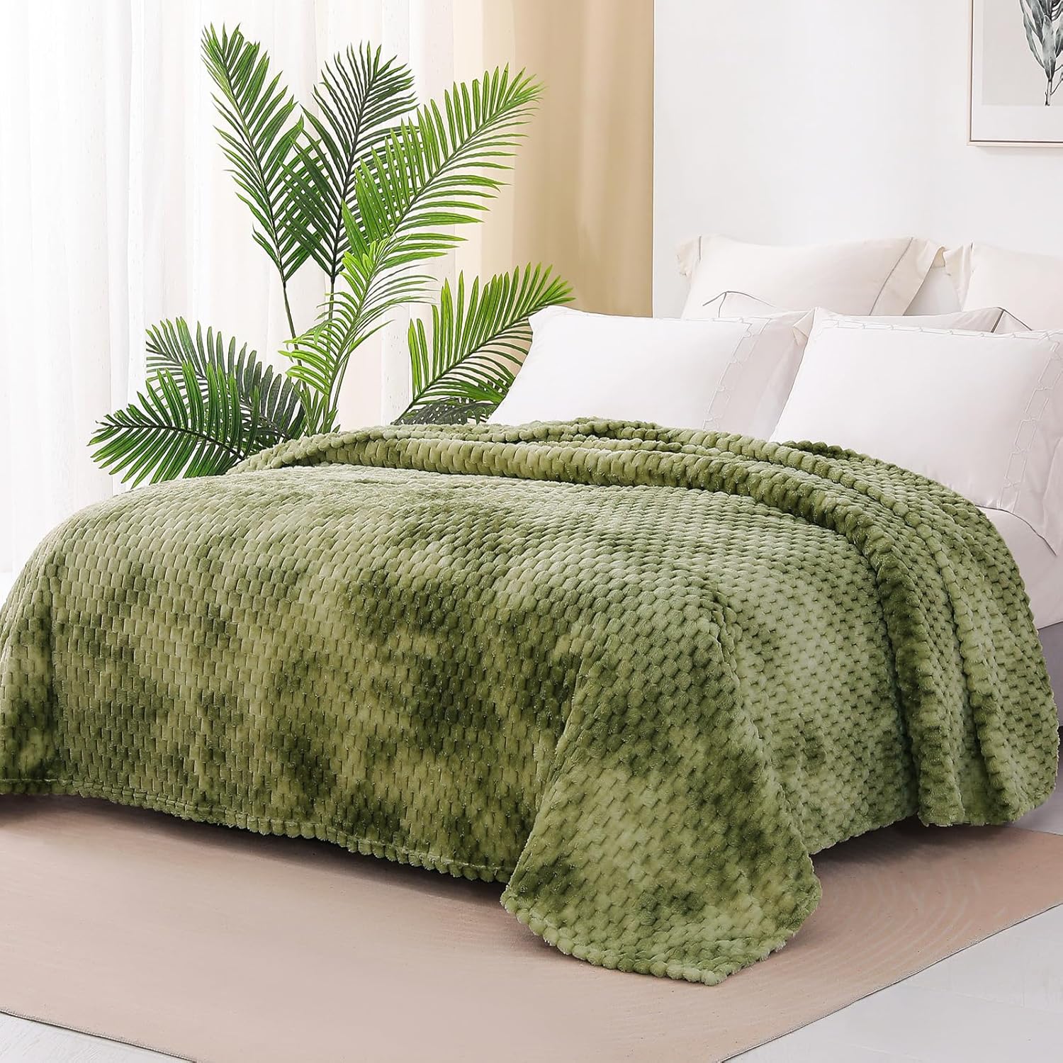 Exclusivo Mezcla Manta de forro polar suave tamaño King, 90 x 104 pulgadas, elegante manta de terciopelo jacquard para cama, acogedora, suave y
