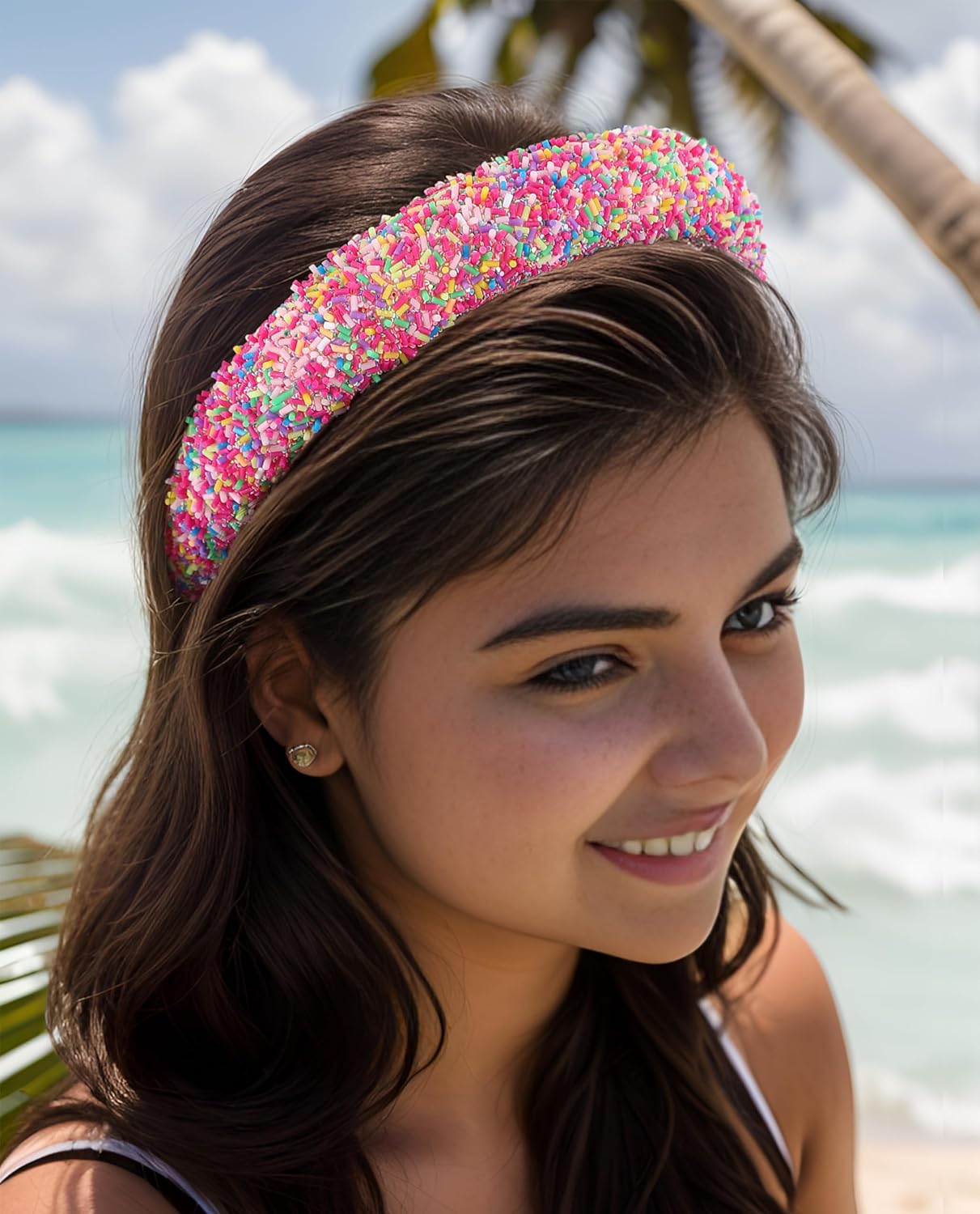 Somlatrecy Diadema de chispas para mujer, diseño de bloques de color, bandas anchas para el cabello a la moda, gruesas y acolchadas, accesorios para