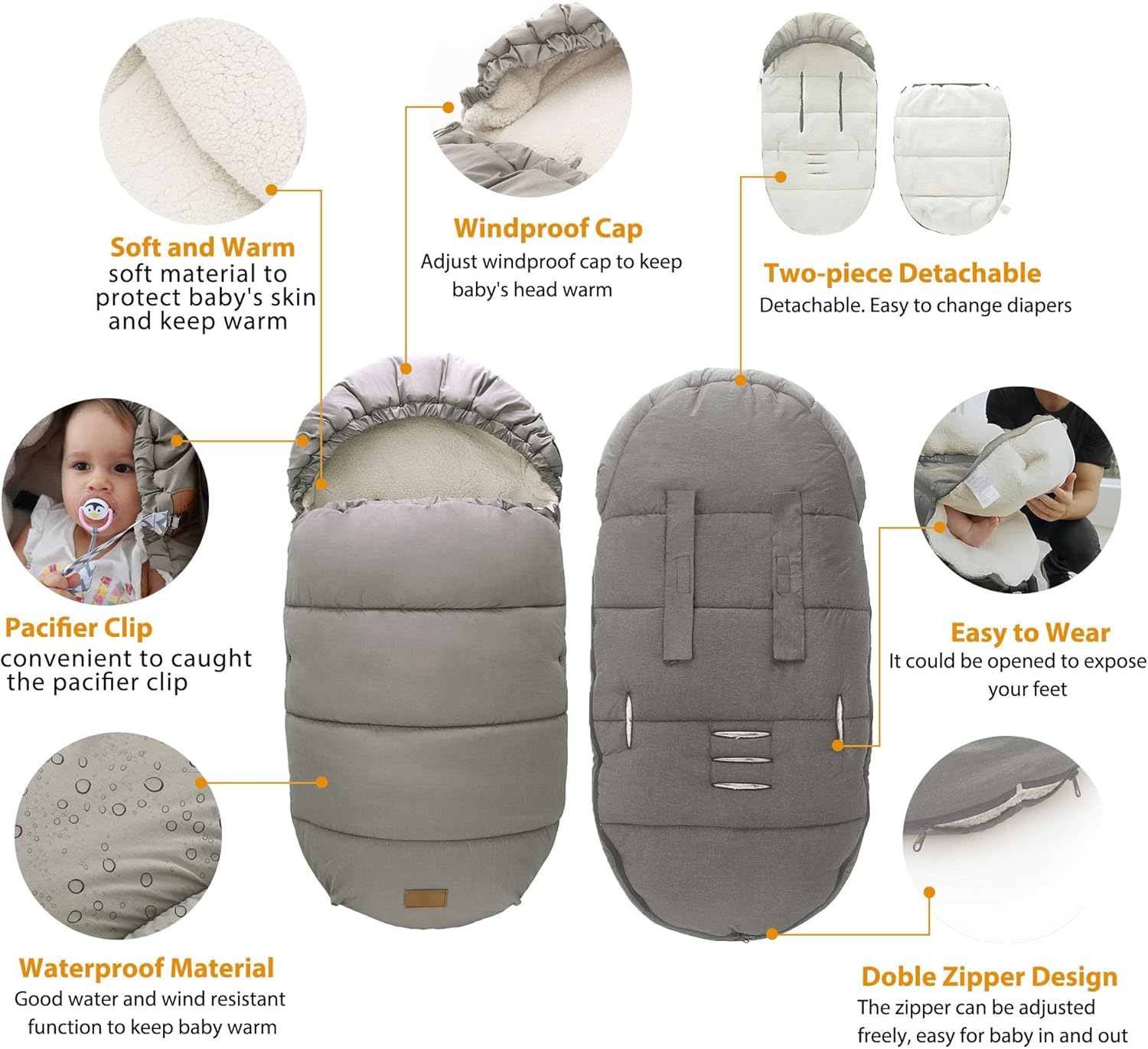 LAT – Saco de dormir para bebé, universal, impermeable, para clima frío, saco de dormir para bebés, saco de dormir para recién nacido, grueso y