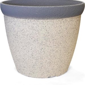 MISCO Maceta redonda de plástico con borde ancho de 2 tonos de 7.87 pulgadas de altura y 10.98 pulgadas de diámetro, maceta de color piedra blanca MISCO Maceta redonda de plástico con borde ancho de 2 tonos de 7.87 pulgadas de altura y 10.98 pulgadas de diámetro, maceta de color piedra blanca