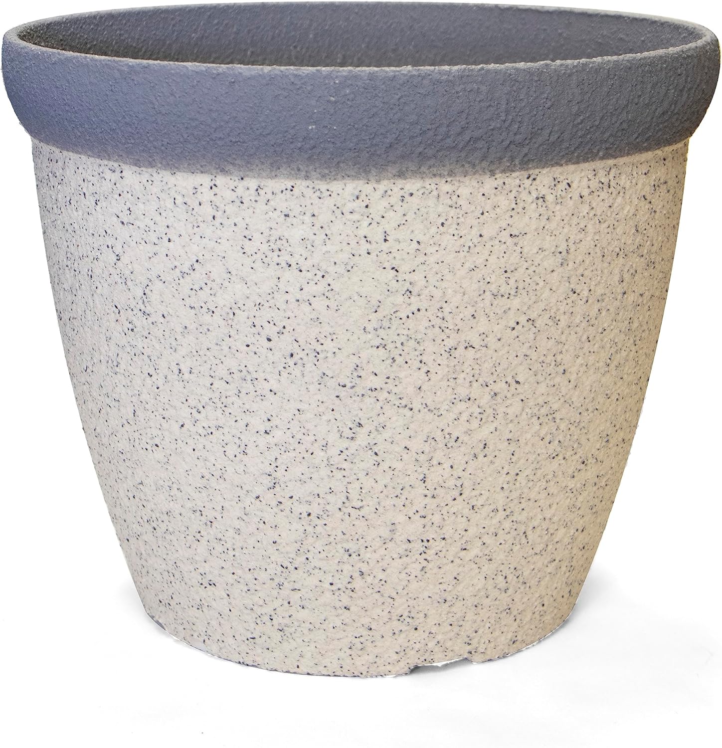 MISCO Maceta redonda de plástico con borde ancho de 2 tonos de 7.87 pulgadas de altura y 10.98 pulgadas de diámetro, maceta de color piedra blanca