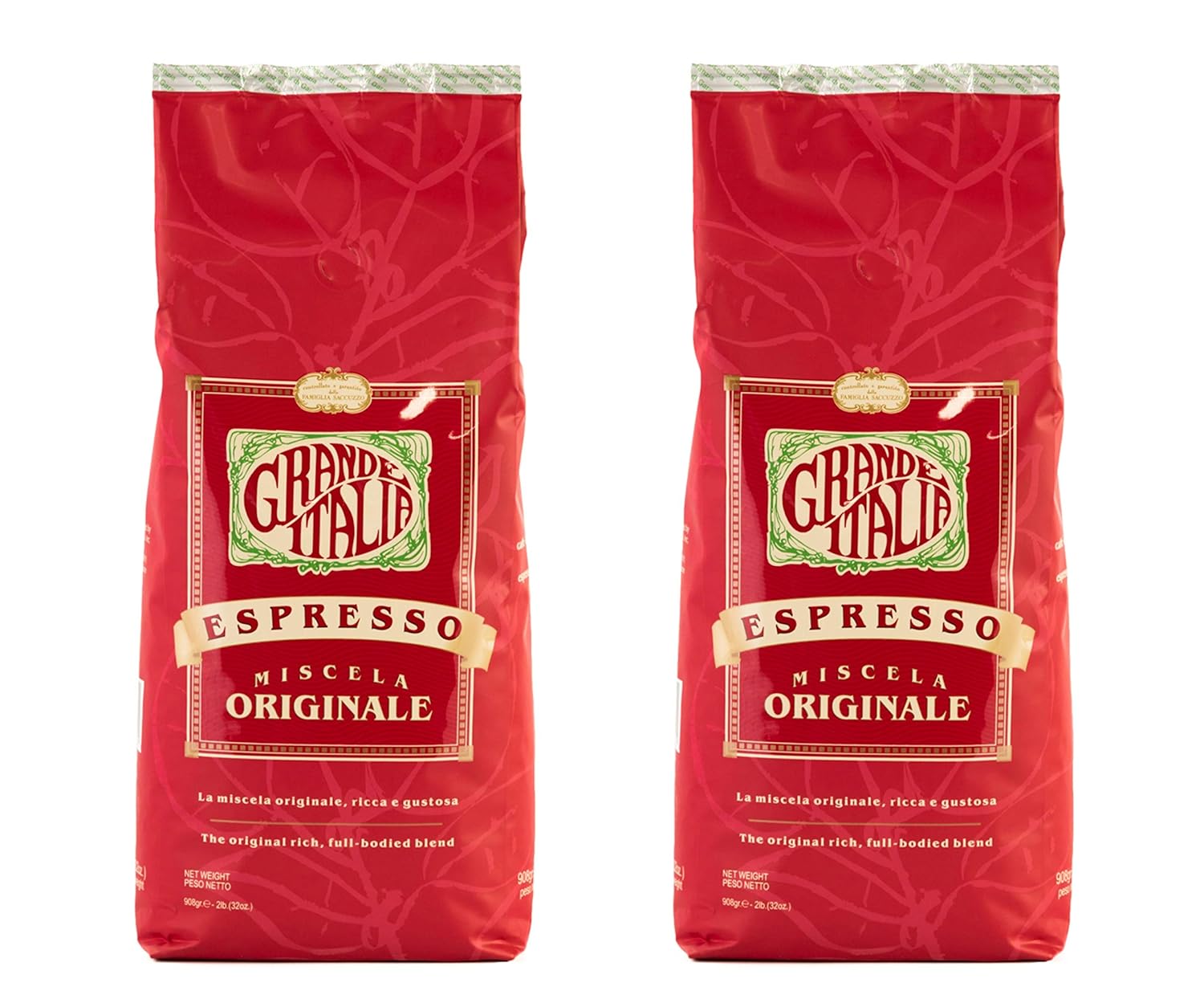 Grande Italia Espresso lote pequeño tostado artesanal original, tostado medio (bolsa de 2 libras, paquete de 2)
