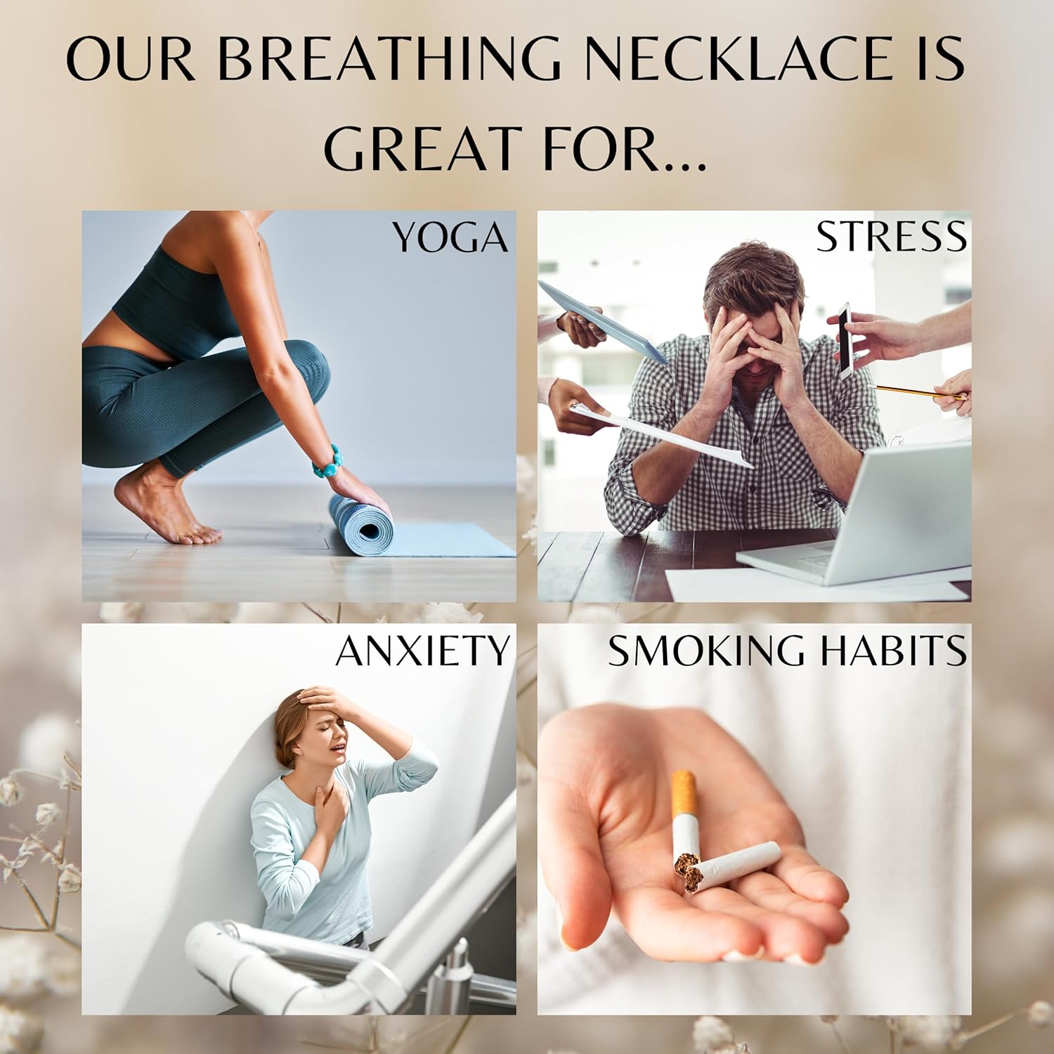 Collar de respiración para ansiedad, herramientas de TDAH, accesorios de meditación, ejercitador de pulmón, atención plena, alivio del estrés,