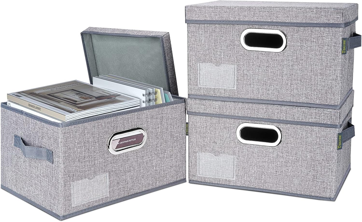 BALEINE – Cestos de almacenamiento con tapas, cajas plegables de tela de lino con tapas, organizadores de armario, ideales para el hogar,