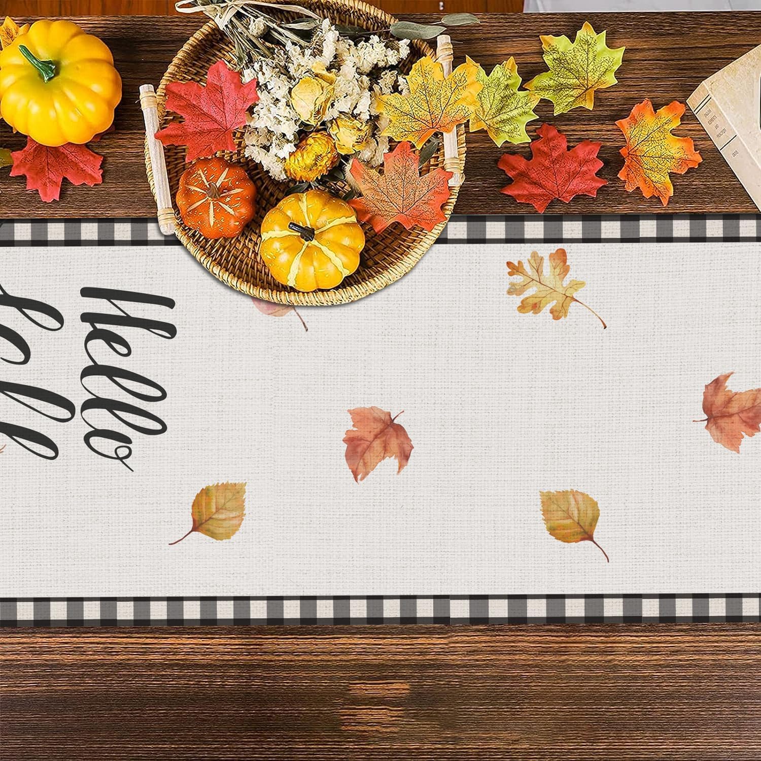 Camino de mesa de otoño, calabaza, acuarela, decoración de otoño, búfalo, cuadros, calabazas de temporada, decoración de otoño para interiores y