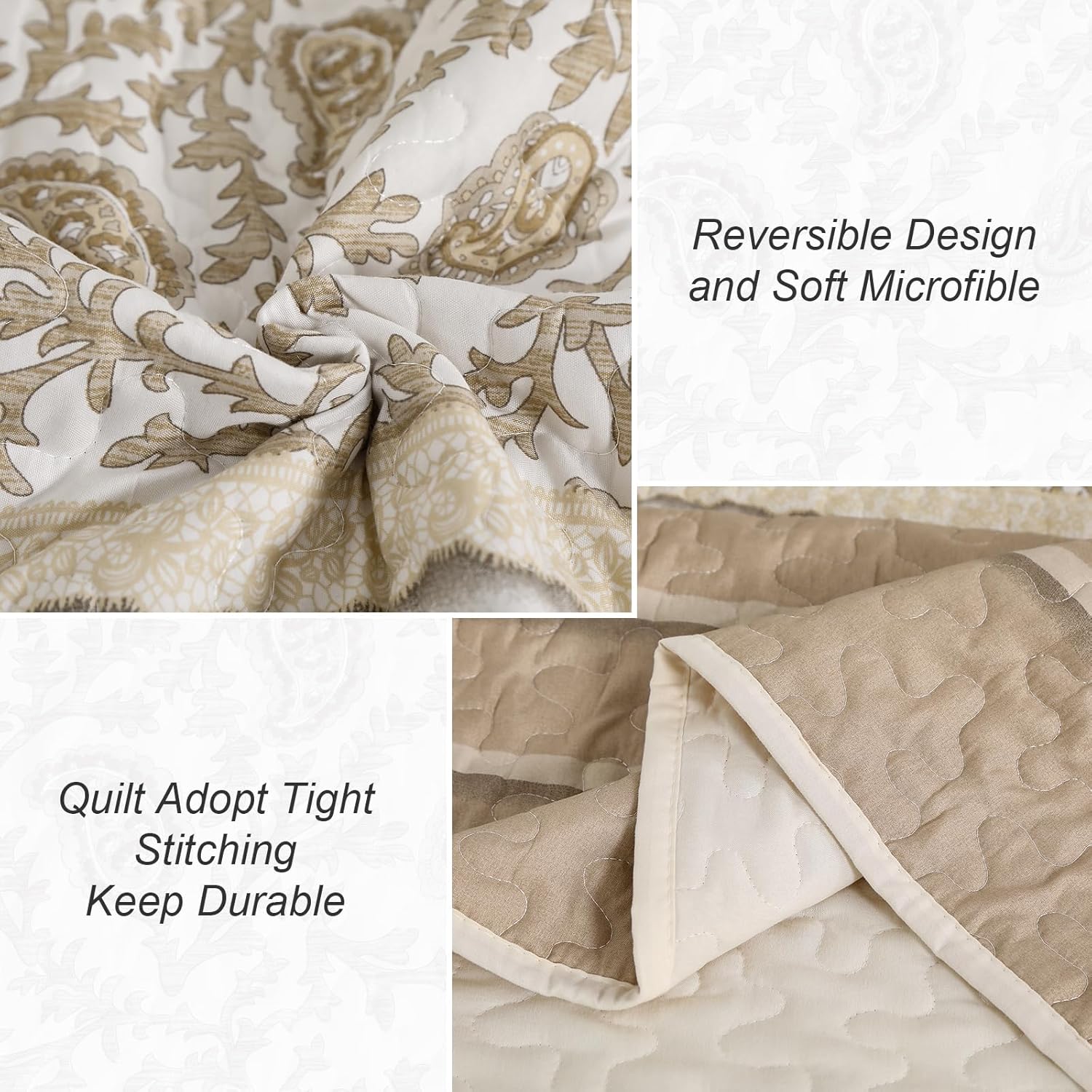 Juego de edredón marrón tamaño Queen, colcha reversible de 3 piezas de cachemira caqui, funda de cama de microfibra suave para todas las estaciones