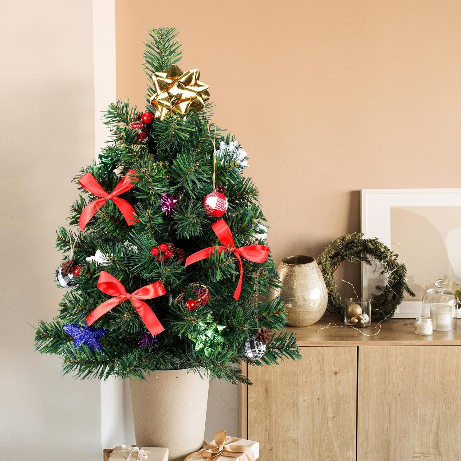 Hiboom 4 piezas de árbol de Navidad artificial de 24 pulgadas, estaca de jardín de Navidad, impermeable, verde, decoración de Navidad para