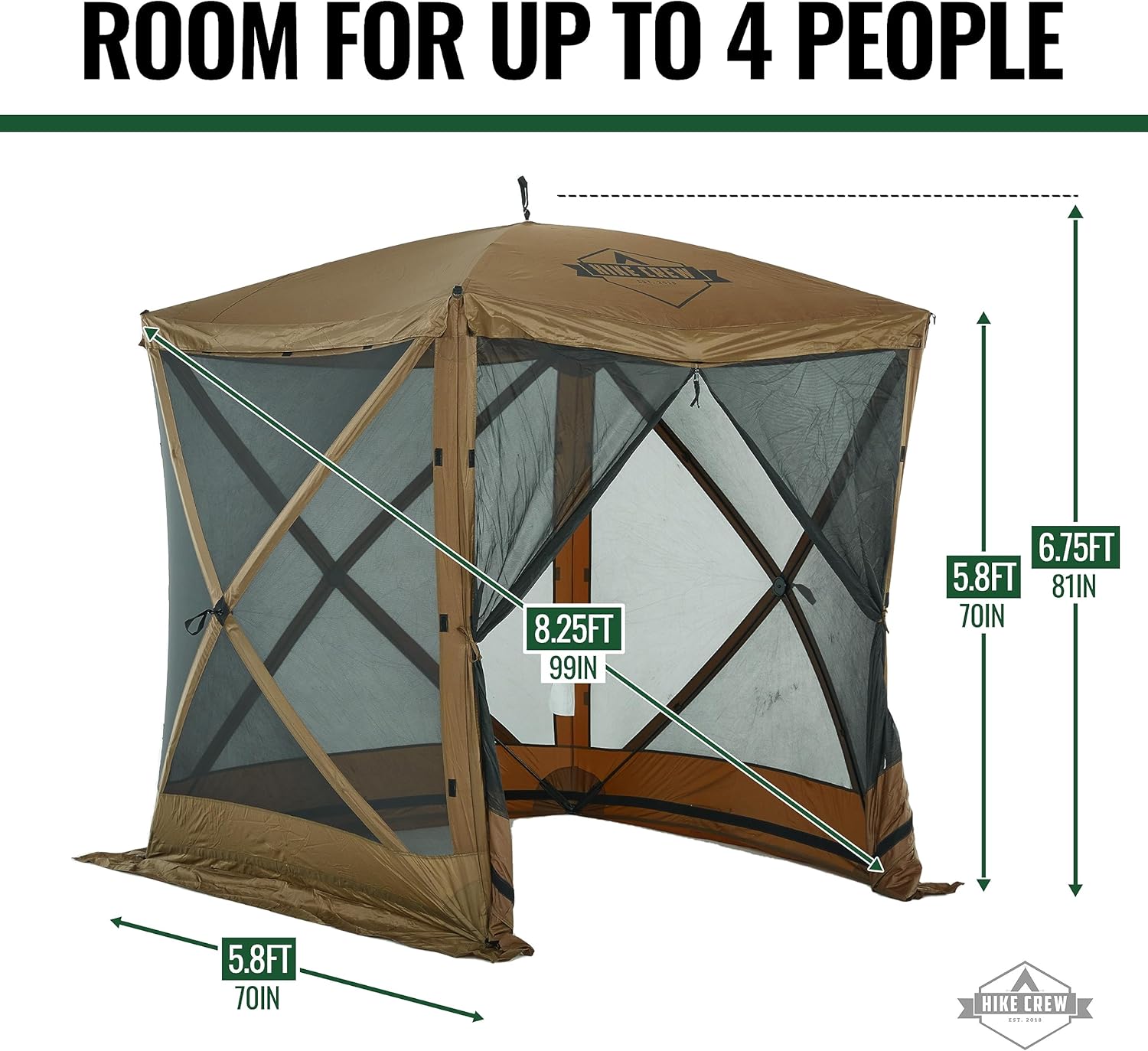 Hike Crew Tienda de campaña desplegable de 6 x 6 pies  Refugio instantáneo de 4 lados para exteriores con estacas, cuerdas y bolsa de transporte
