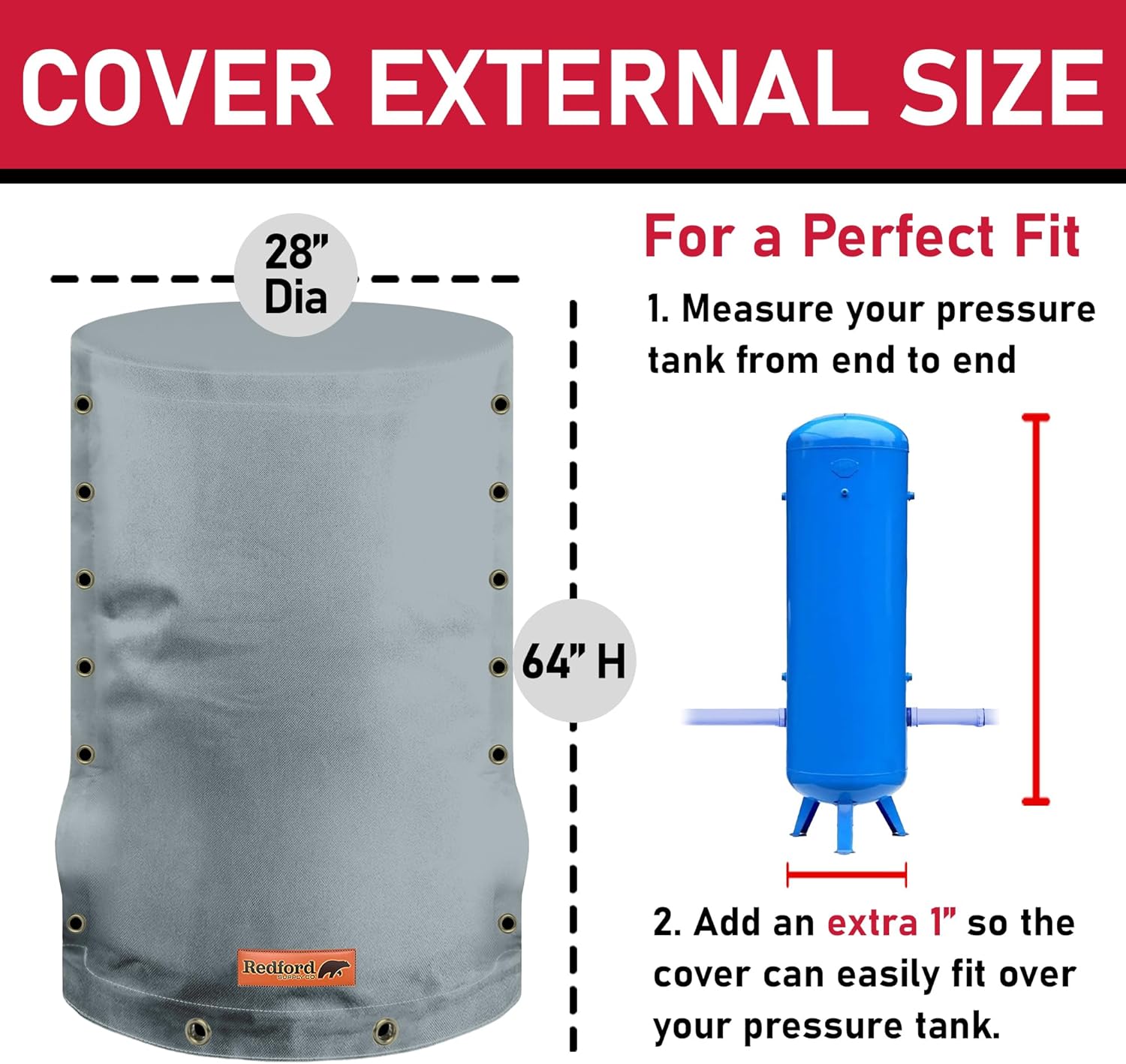Redford Supply Co. Cold Snap (5F) Cubierta redonda de tanque de presión de agua personalizada con apertura de 3 vías, cubierta de tanque de agua