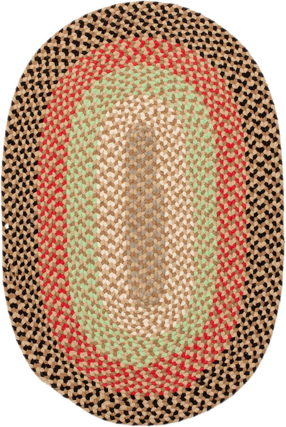 Super Area Rugs Alfombra trenzada ovalada ovalada de 4 x 6 pies, color marrón, rojo y verde, para dormitorios y salas de estar estilo rural