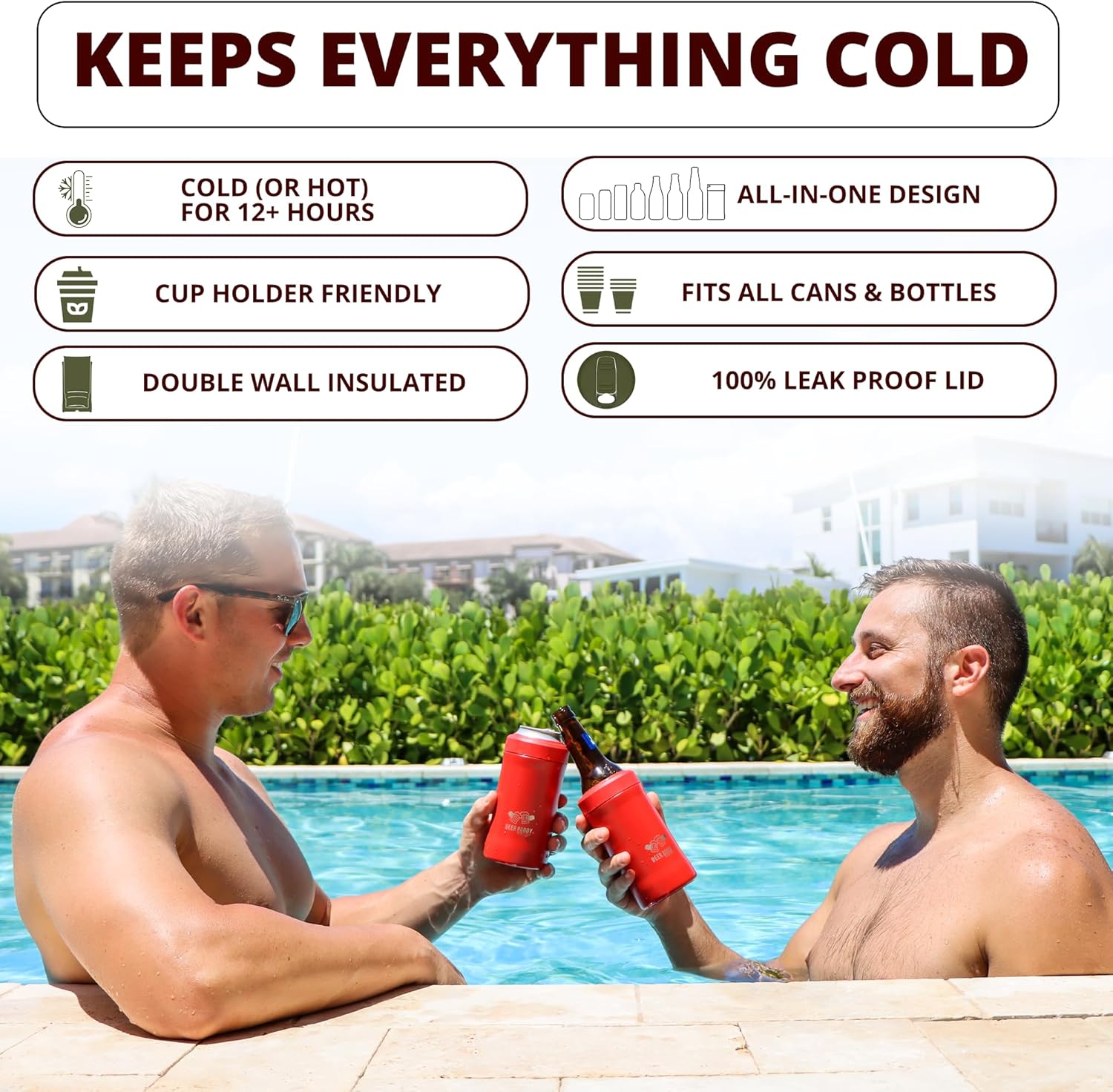 Grill Rescue – Soporte para latas aislado de acero inoxidable sellado al vacío, aislante de botellas de cerveza para bebidas frías, enfriador de