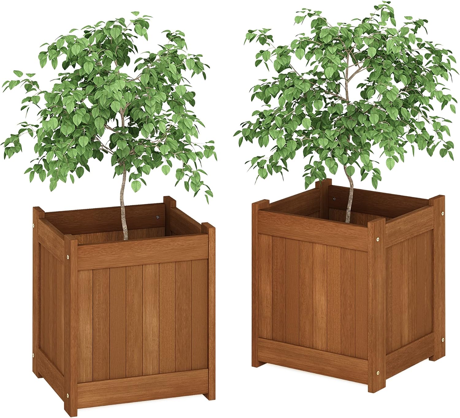 Furinno 2-FG16450 Tioman – Maceta de flores de madera dura, dos unidades, color natural
