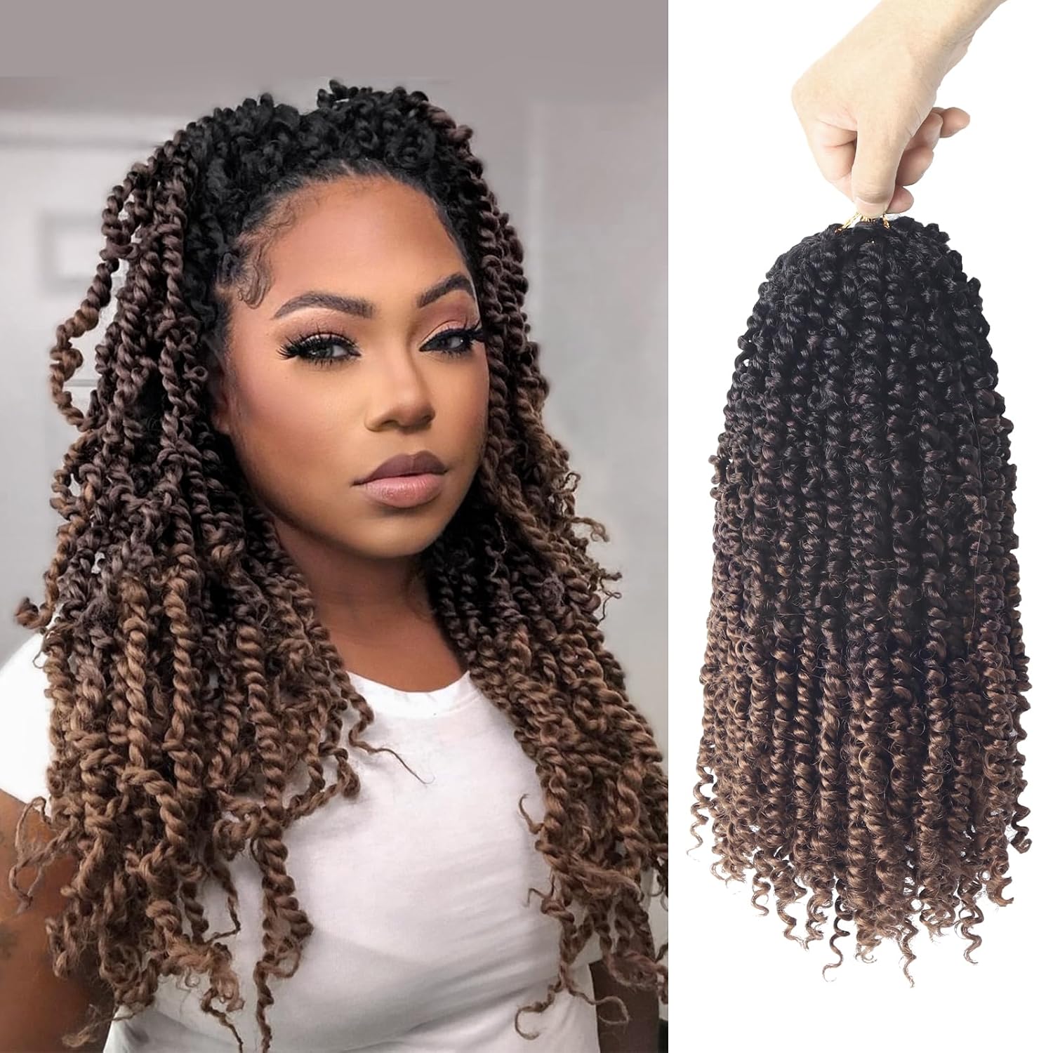 Cabello de estilo Passion Twist ombré de 14 pulgadas, cabello de ganchillo Passion Twist para mujeres negras, trenzas bohemias pretrenzadas de