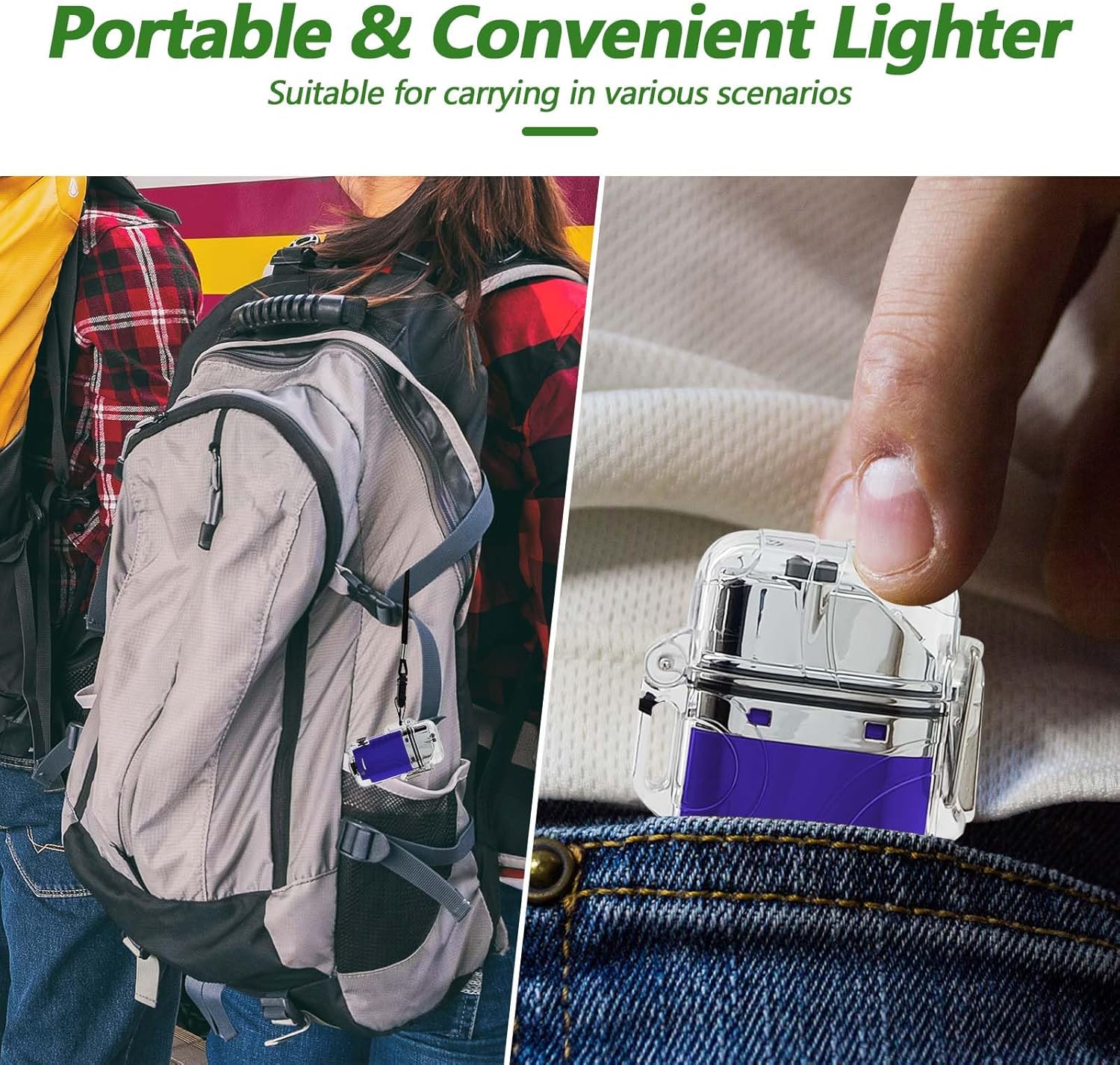 SKRFIRE Encendedor eléctrico transparente, impermeable, encendedor de doble arco con linterna LED, encendedor a prueba de viento, encendedor USB