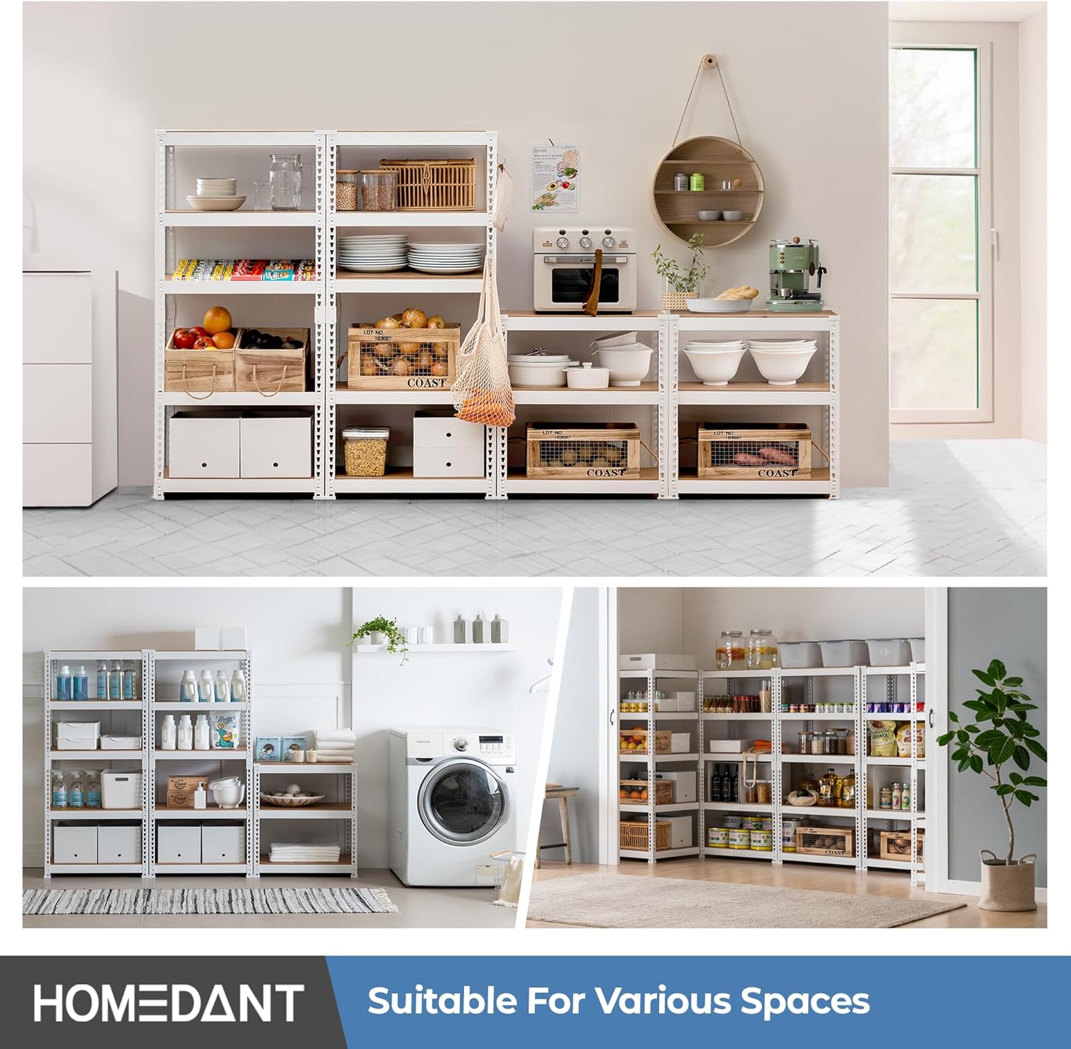 HOMEDANT Estantería de metal laminado de 5 niveles ajustable, estante de almacenamiento de garaje, estantes resistentes, estantes multiusos,