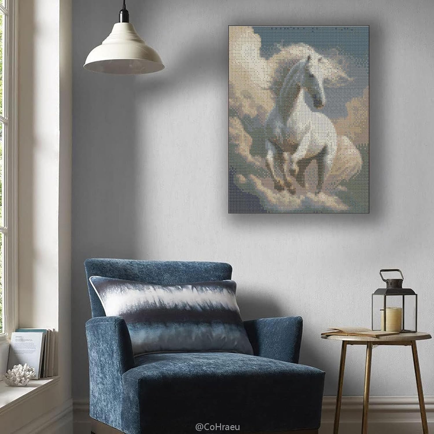 CoHraeu Kit de pintura de diamante 5D, caballo blanco, taladro redondo completo, pintura de diamante para adultos con accesorios para decoración de