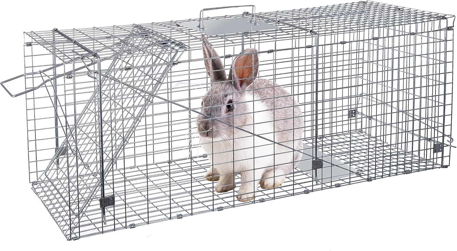 ANT MARCH Trampa de jaula para animales vivos con guantes de 37 x 13.5 x 14.5 pulgadas, jaula grande de acero para roedores para conejos, gatos