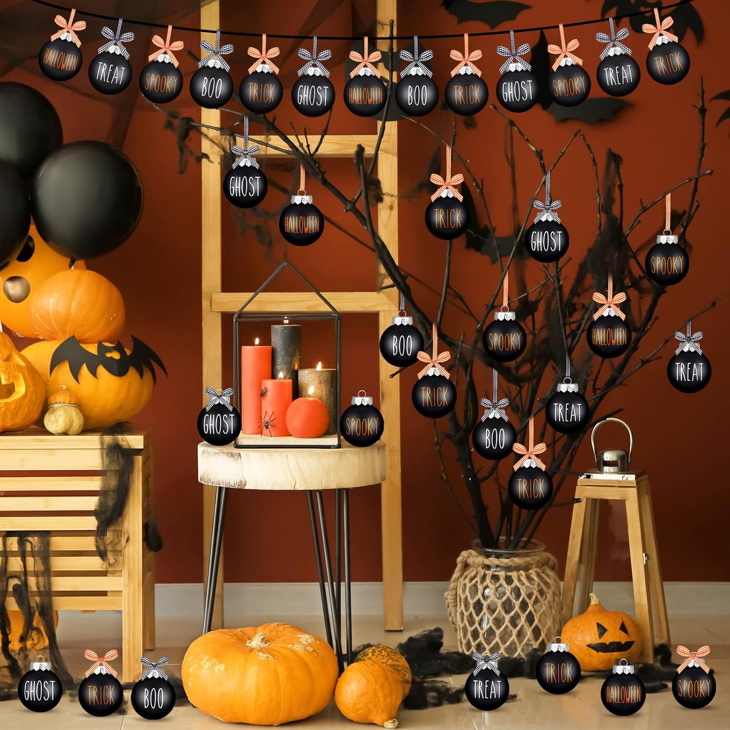 12 adornos de bola de Halloween de 2.4 pulgadas, decoraciones de Halloween para árbol, adornos colgantes de Halloween, decoración de plástico para