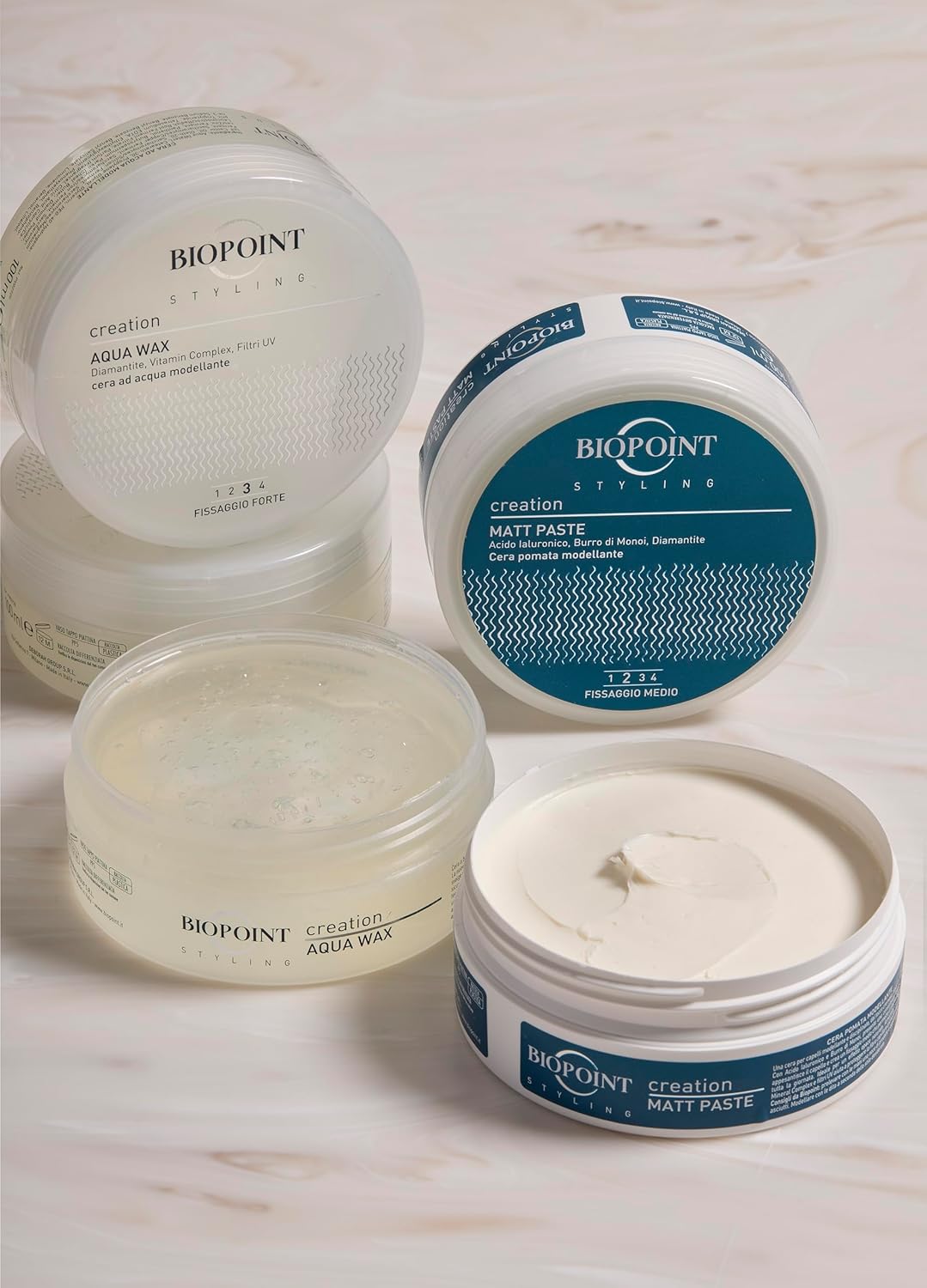 BIOPOINT Styling Aqua Wax, Cera Modellante e Lucidante Fissaggio Forte 3.4 fl oz, fijación fuerte 3.3 Fl Oz Hecho en Italia importación italiana