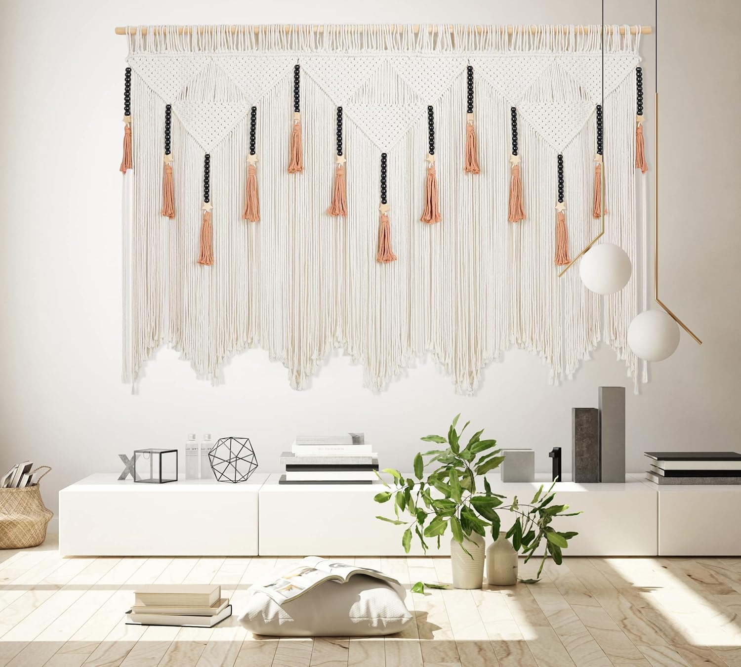 EISKBC Tapiz de macramé para colgar en la pared, cortinas grandes de macramé, decoración de pared de hilo tejido bohemio, decoración bohemia para el