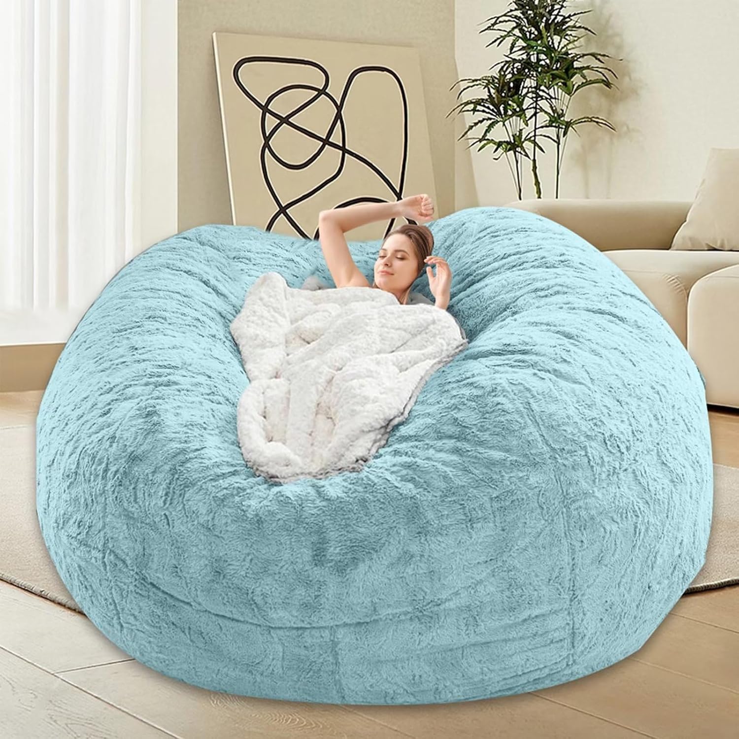 Puf para adultos y niños sin relleno, cómodo, redondo, de gran tamaño, para almacenamiento de animales de peluche, dormitorio, sillas de sala de