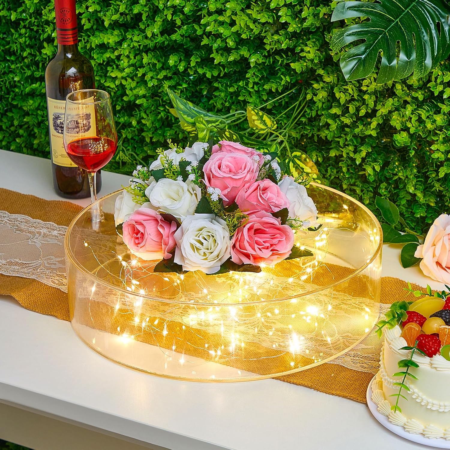 Sintuff 3 piezas de soporte acrílico para pasteles con luces LED, transparente rellenable, caja cilíndrica redonda de 3 niveles para Navidad, boda,