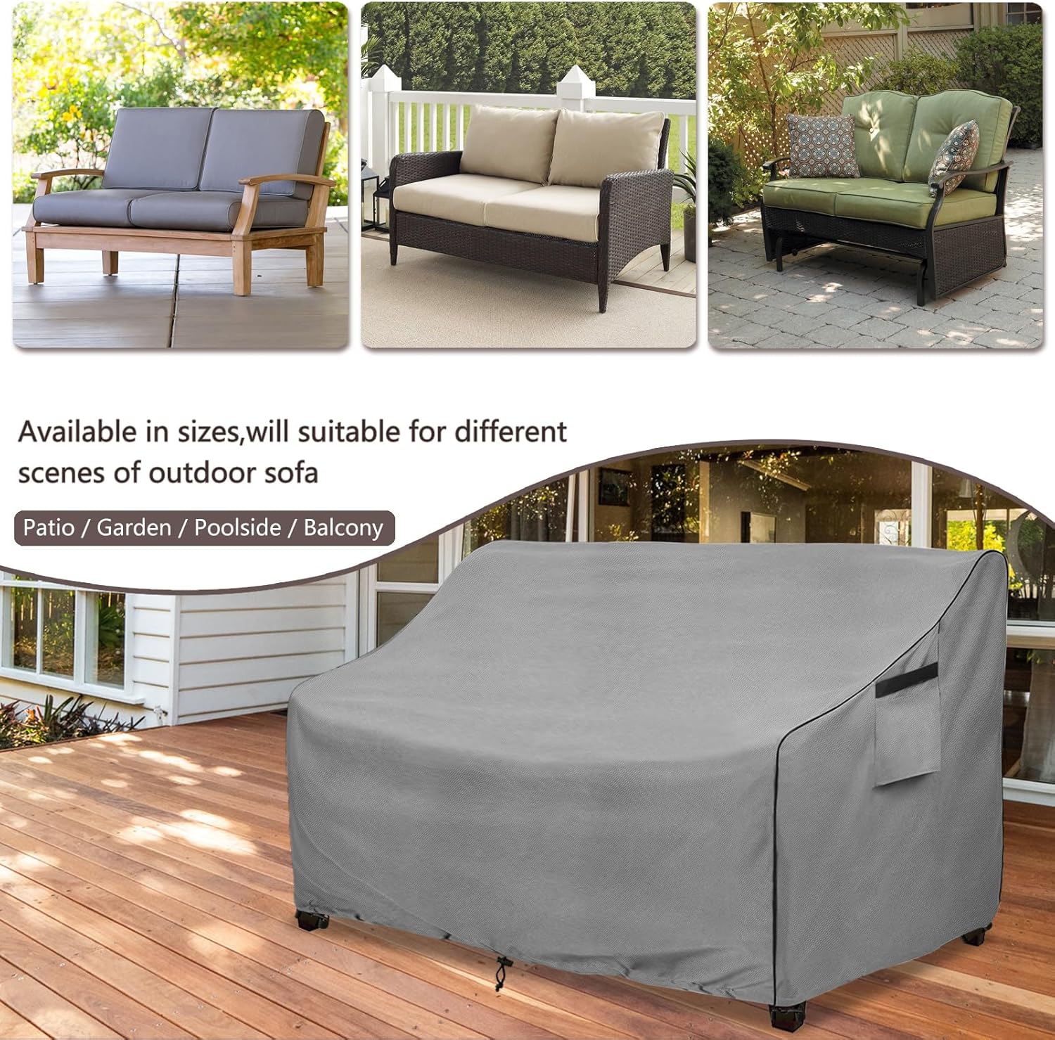 Okcool Funda resistente para sofá de patio, 100% impermeable, de 2 plazas, para exteriores de hasta 58 pulgadas de ancho x 32.5 pulgadas de
