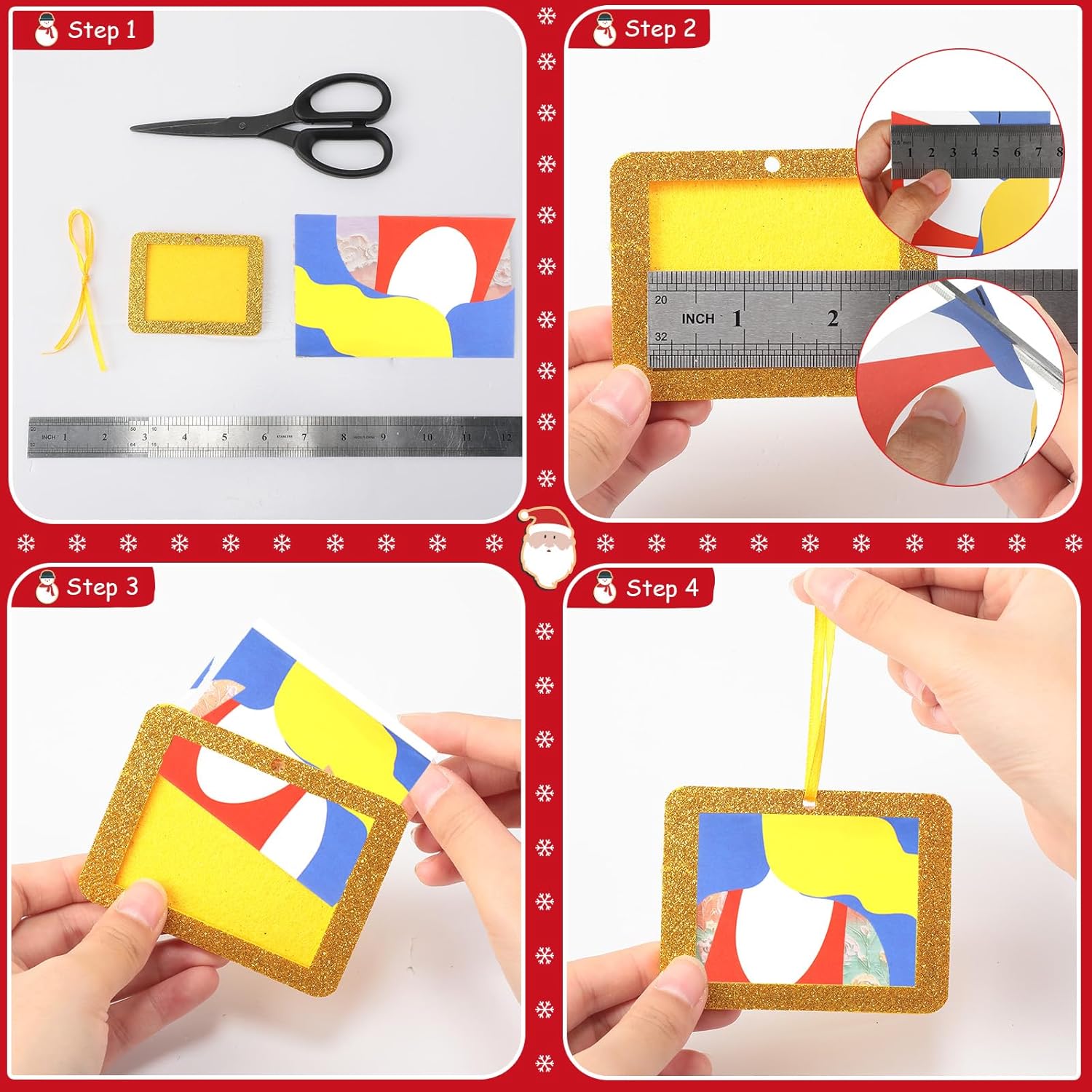 Queekay 48 adornos navideños para colgar fotos, marco de fotos para árbol, marco de fotos pequeño con purpurina para bricolaje, manualidades,