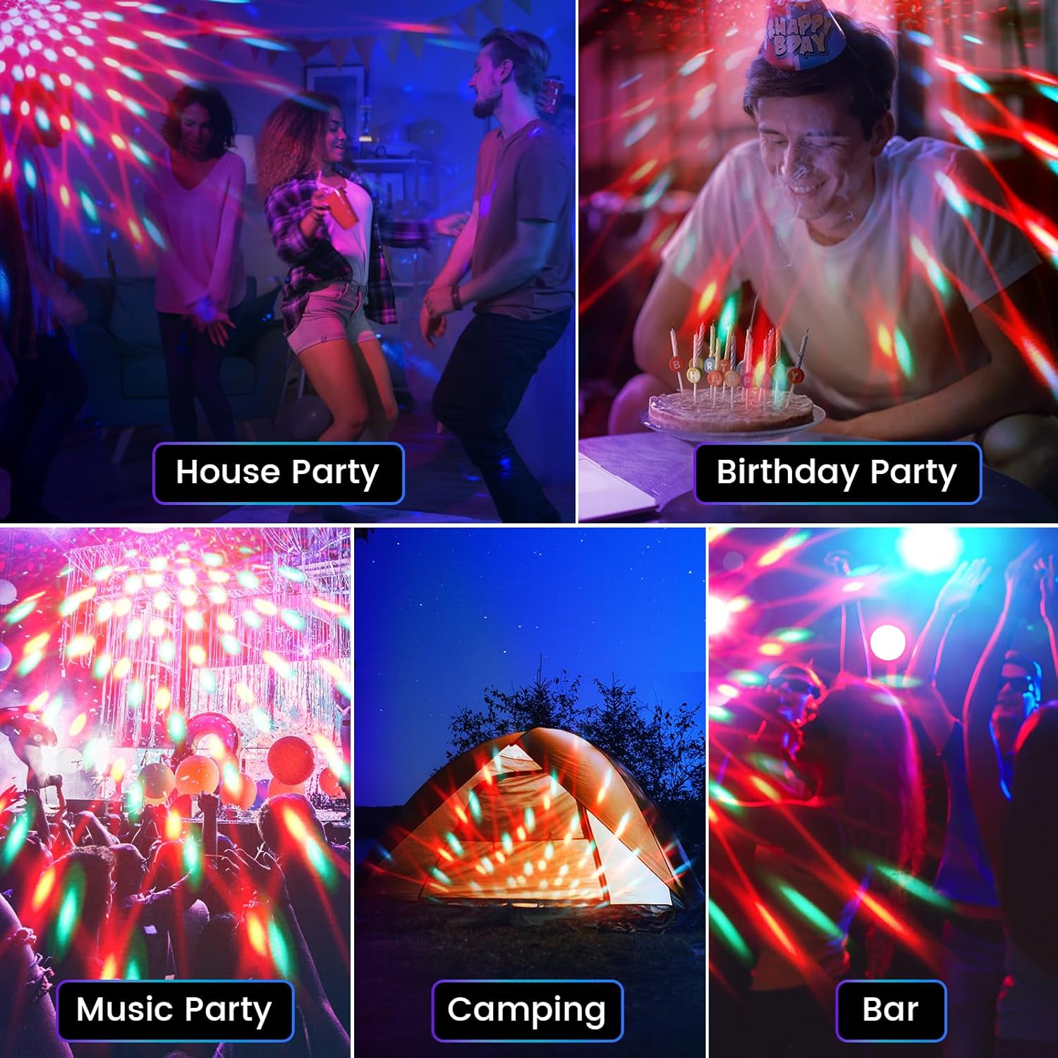 Luces de discoteca para fiestas, 2 piezas de mini bola de discoteca multicolor, luces de discoteca portátiles activadas por sonido, luces LED de