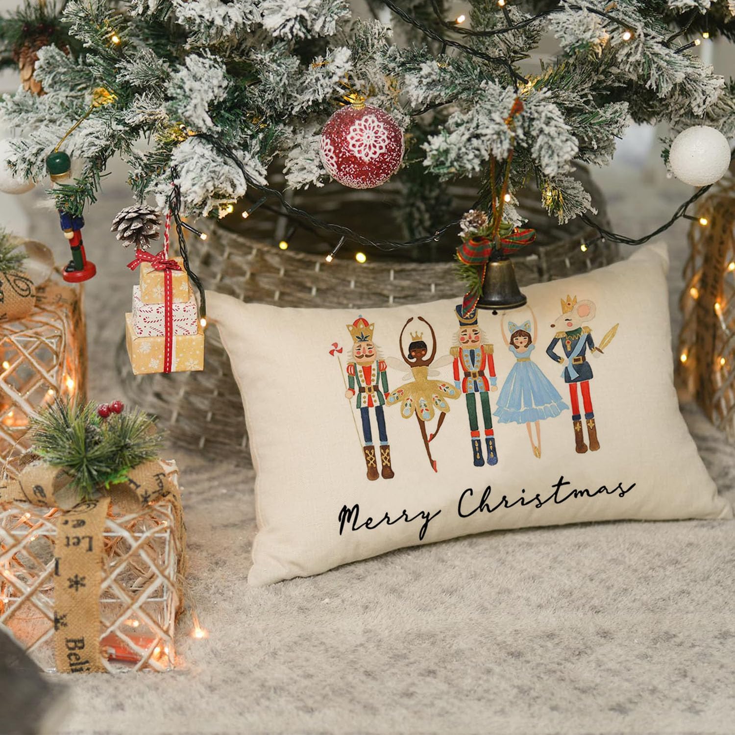 RABUSOFA Almohadas decorativas de Navidad de 12 x 20 pulgadas, fundas de almohada de cascanueces de Navidad, fundas de almohada decorativas para