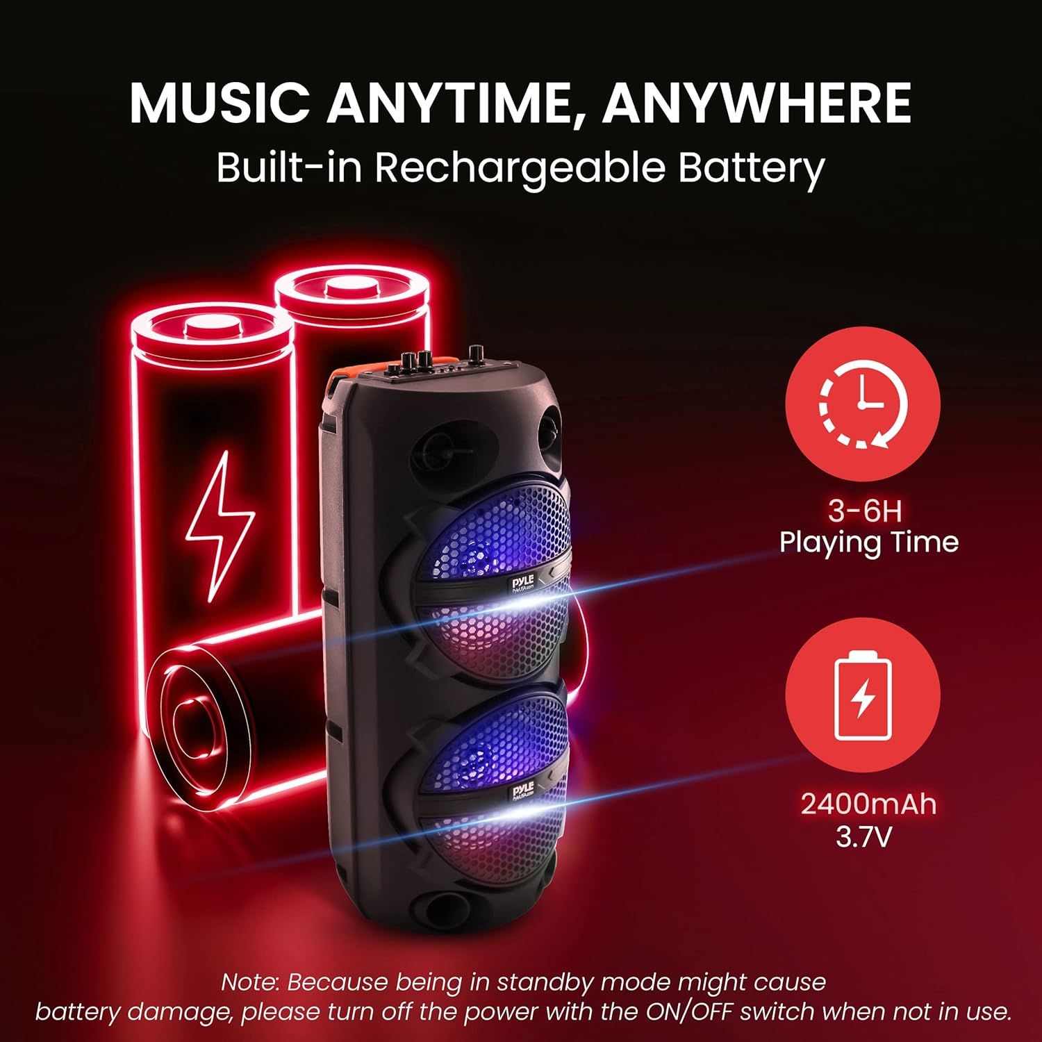 Pyle Altavoz PA portátil Bluetooth de EE. UU., sistema de audio de karaoke BT recargable de 200 W, doble 6 pulgadas, para interiores y exteriores,
