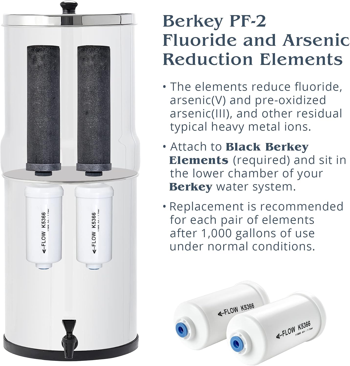 Berkey Auténticos elementos de reducción de flúor y arsénico Berkey PF-2 (juego de 4 elementos)