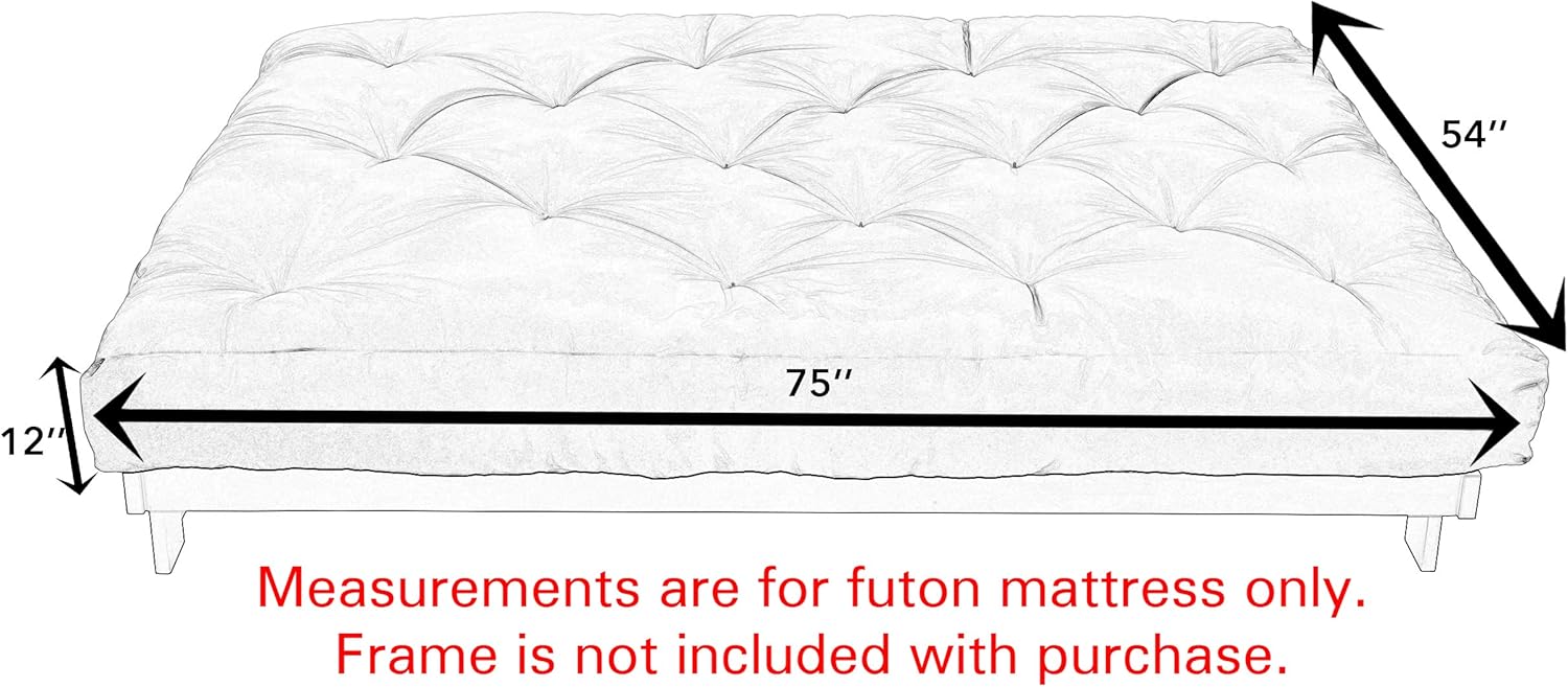 Trupedic x Mozaic – Colchón de futón estándar de tamaño matrimonial de 12 pulgadas (marco no incluido), rojo escarlata básico, ideal para