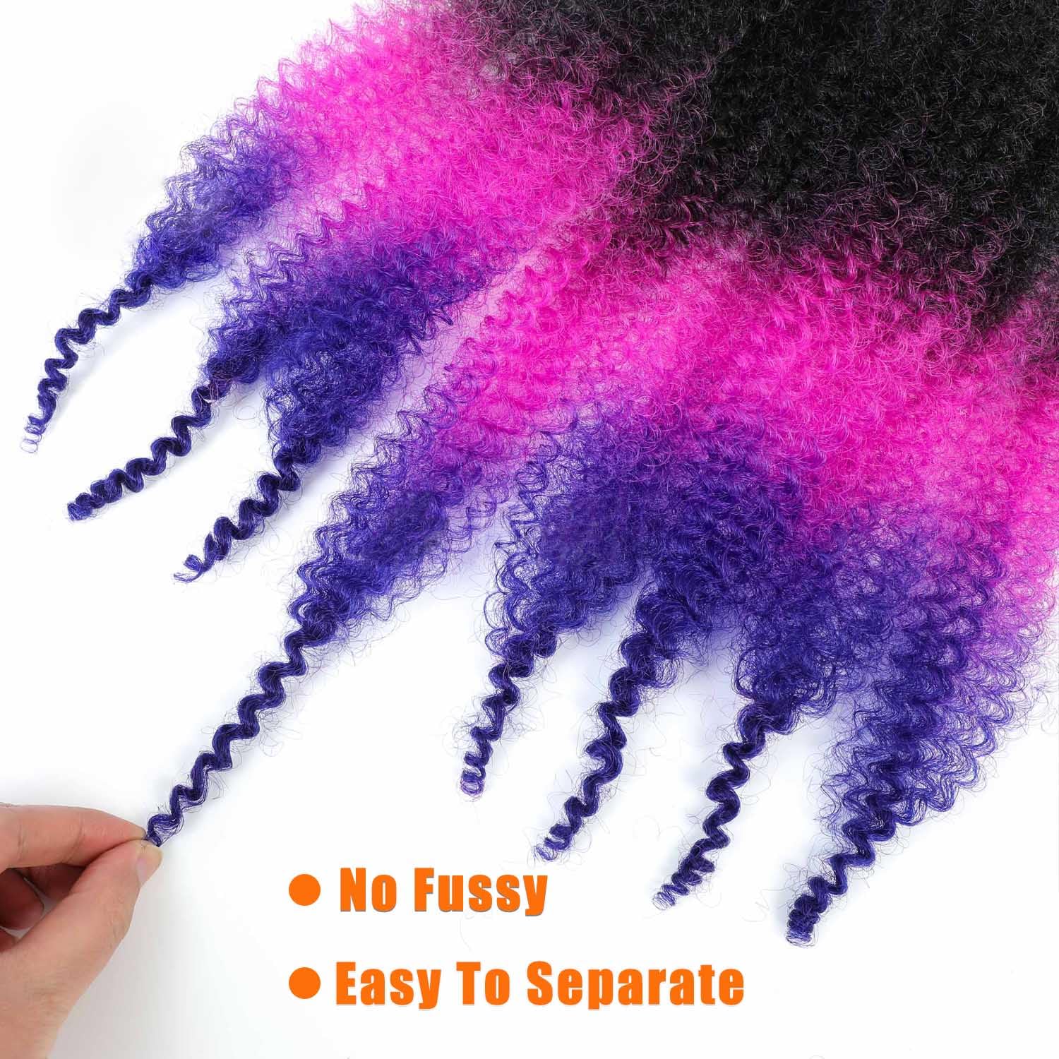 Cabello afro Twist de 24 pulgadas, negro, morado, azul, 3 paquetes de extensiones de cabello trenzado con resorte afro elástico (24 pulgadas, 3