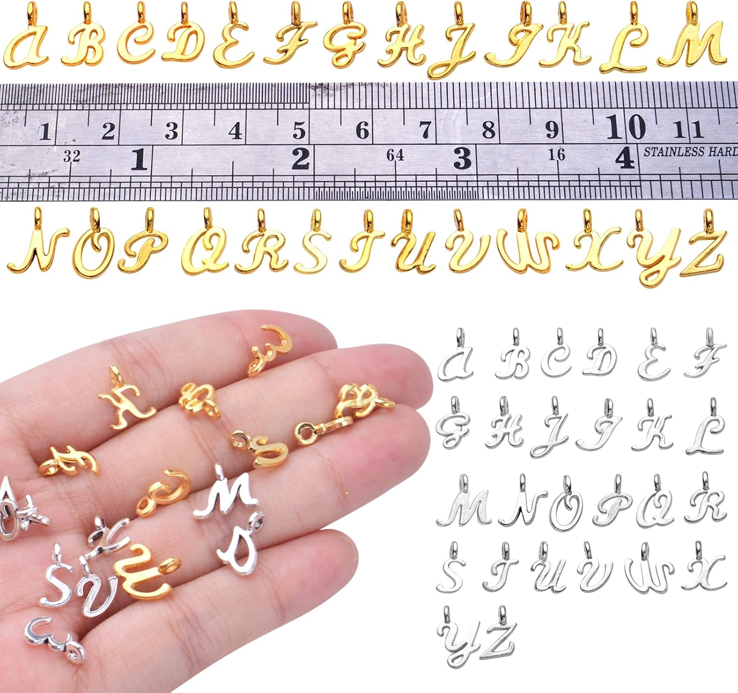 156 unids6 juegos de letras del alfabeto ABC colgantes de aleación A-Z colgantes alfabéticos abalorios sueltos DIY collar, pulsera, aretes,
