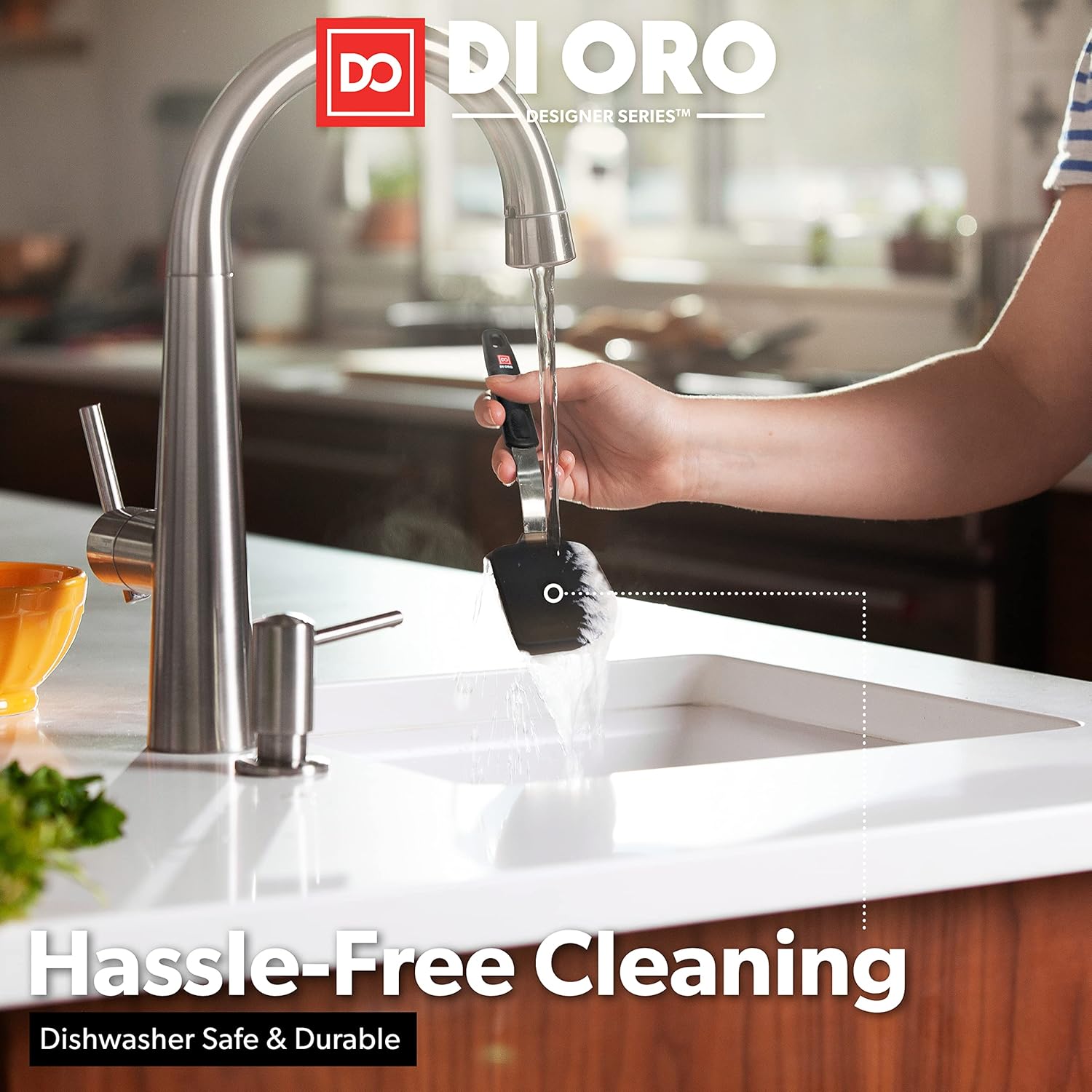 DI ORO – Juego de utensilios de cocina de silicona de 9 piezas, resistente al calor, antiadherente, flexible, espátulas de silicona sin costuras,